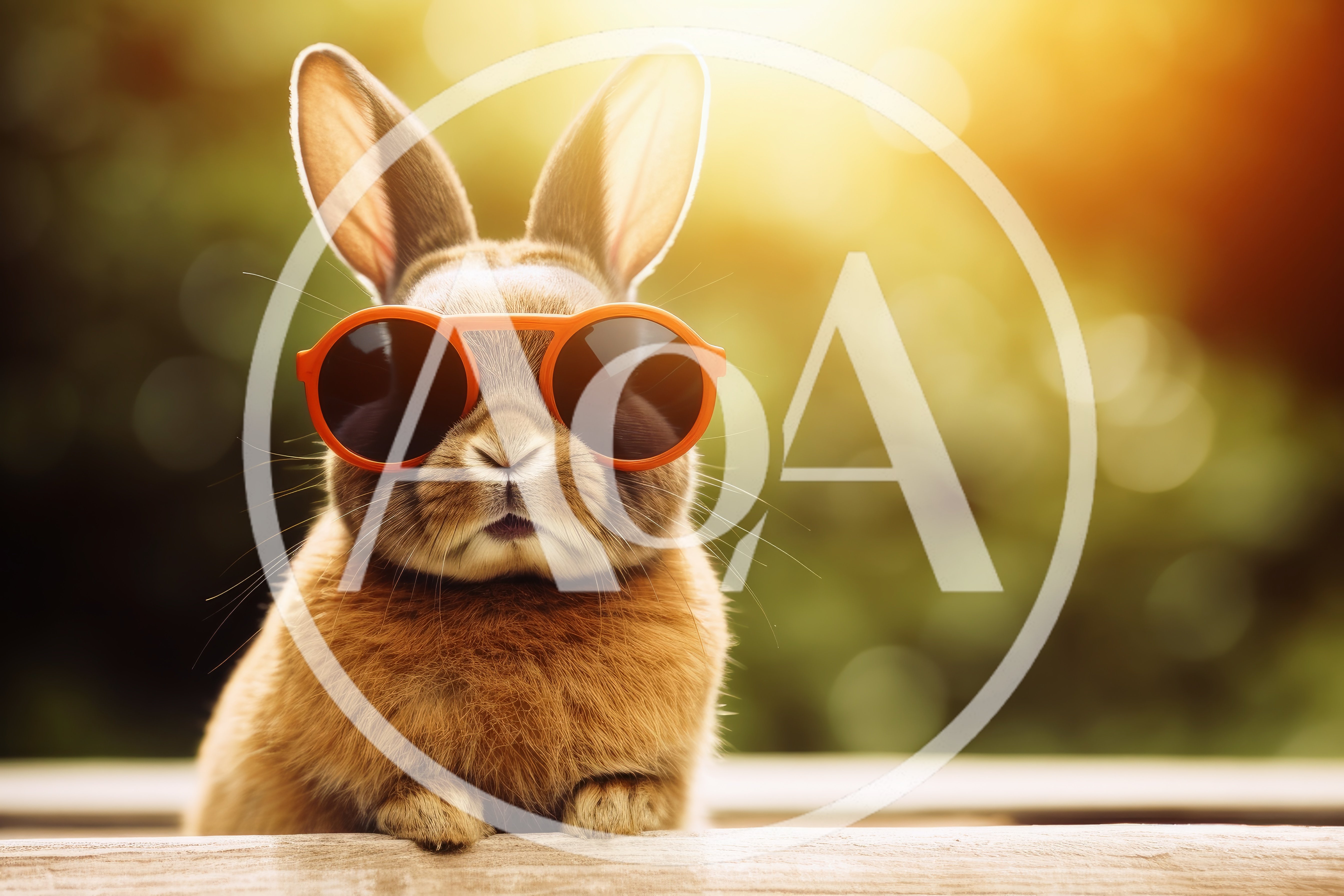 Cute Brown Rabbit Wearing Orange Sunglasses Outdoors