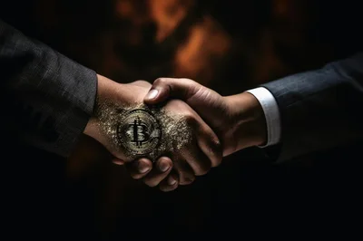 Business Handshake With Digital Bitcoin Symbol