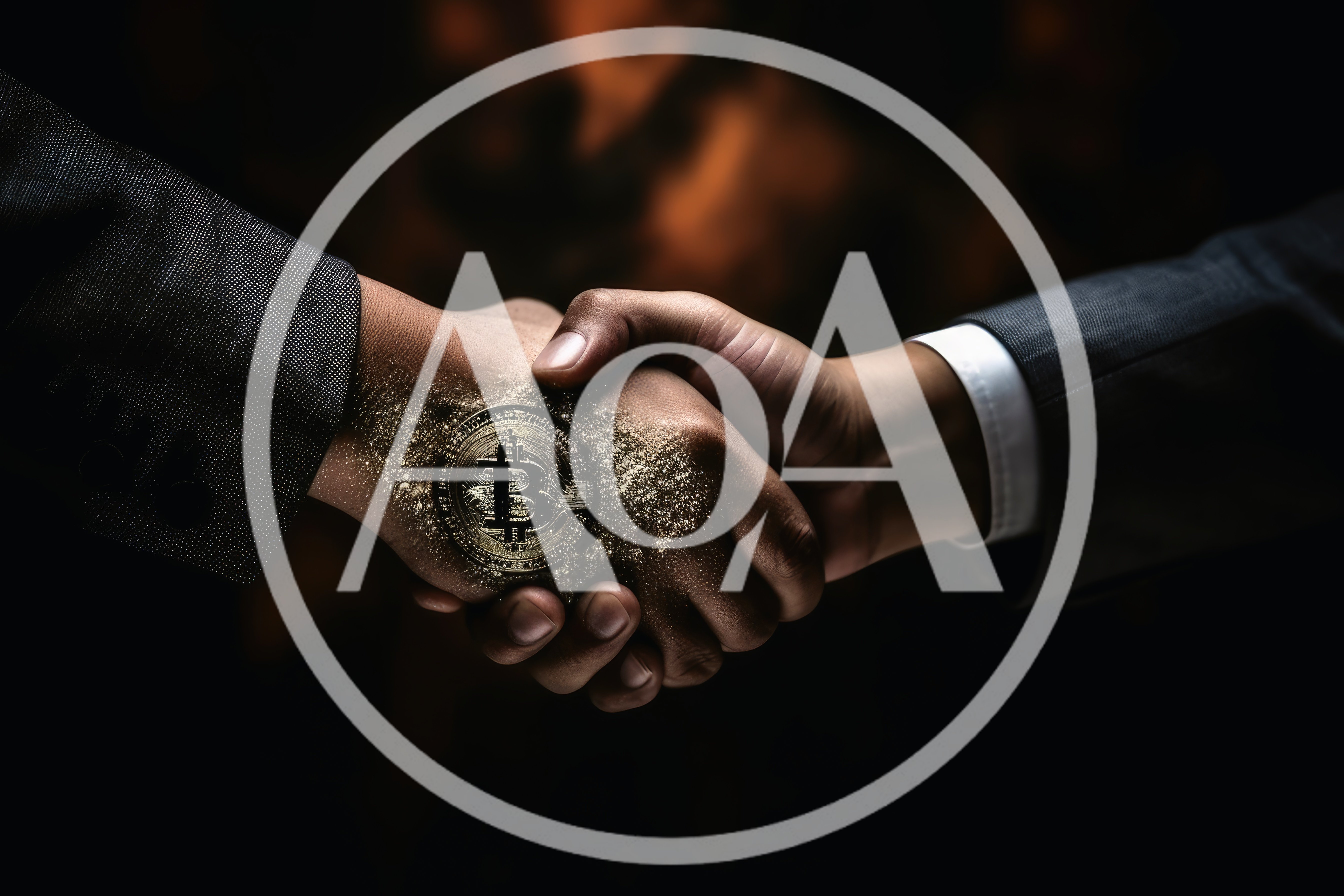 Business Handshake With Digital Bitcoin Symbol