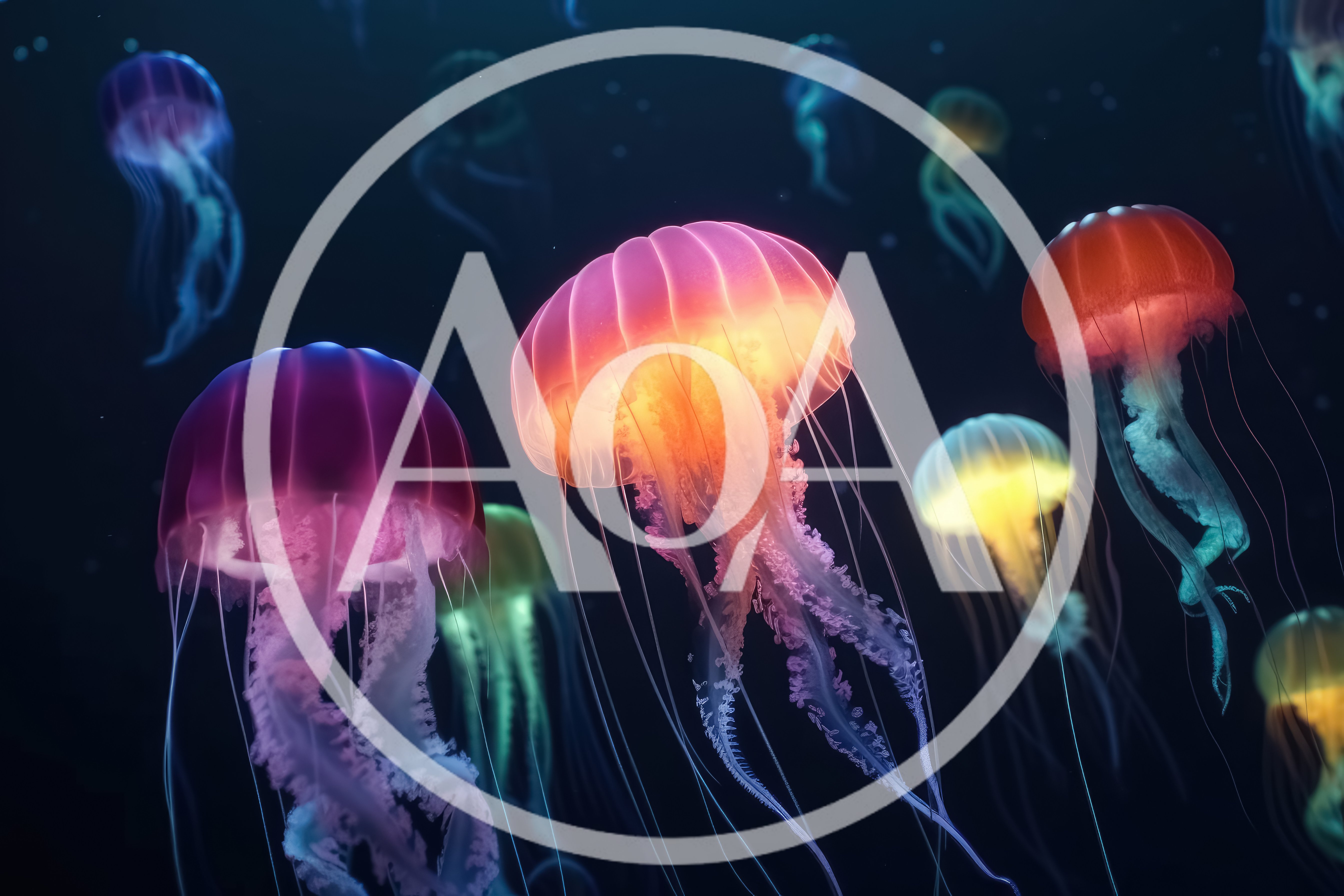 Bioluminescent Jellyfish Floating In Deep Ocean Waters