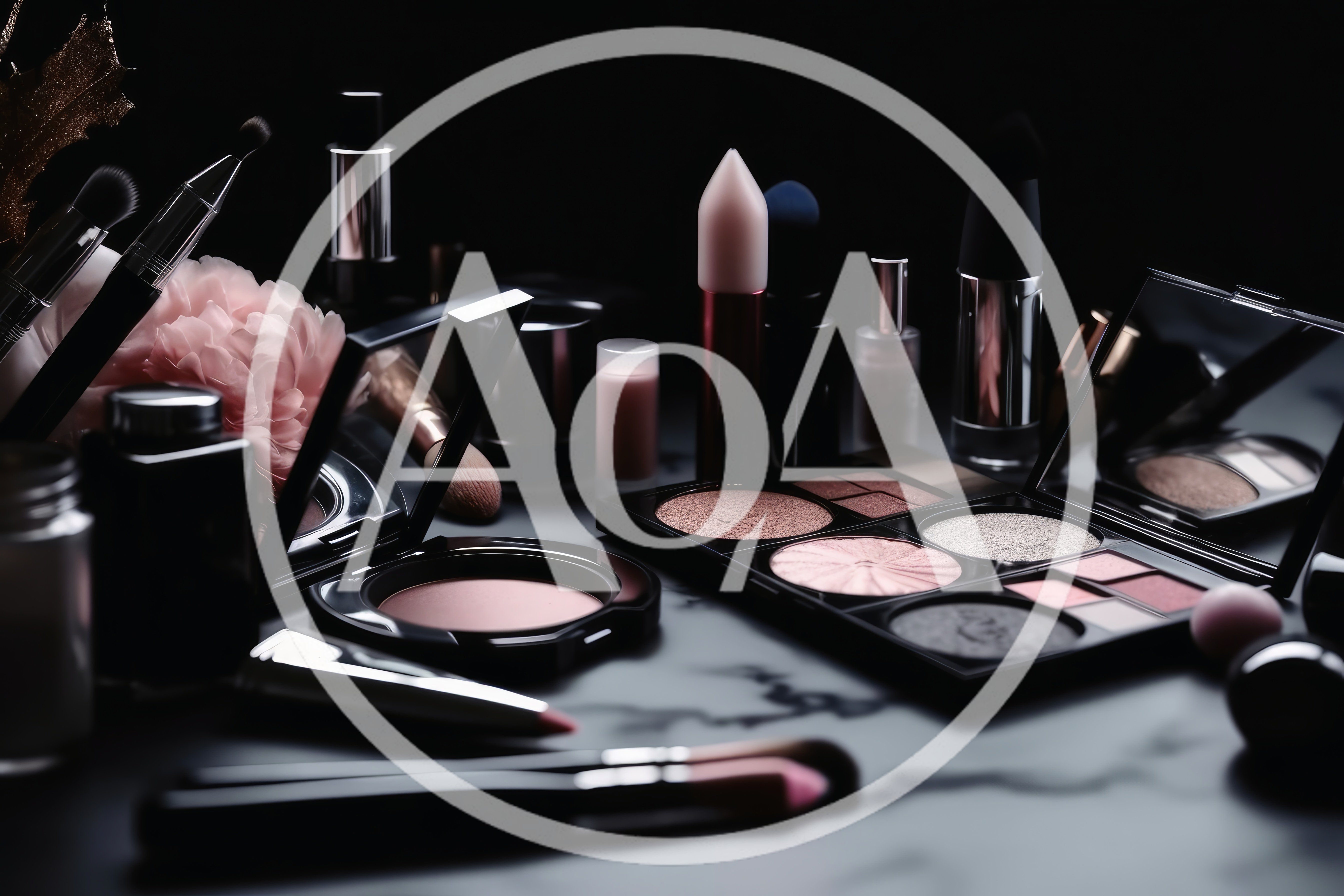 Luxury Makeup Collection Displayed on Marble Surface