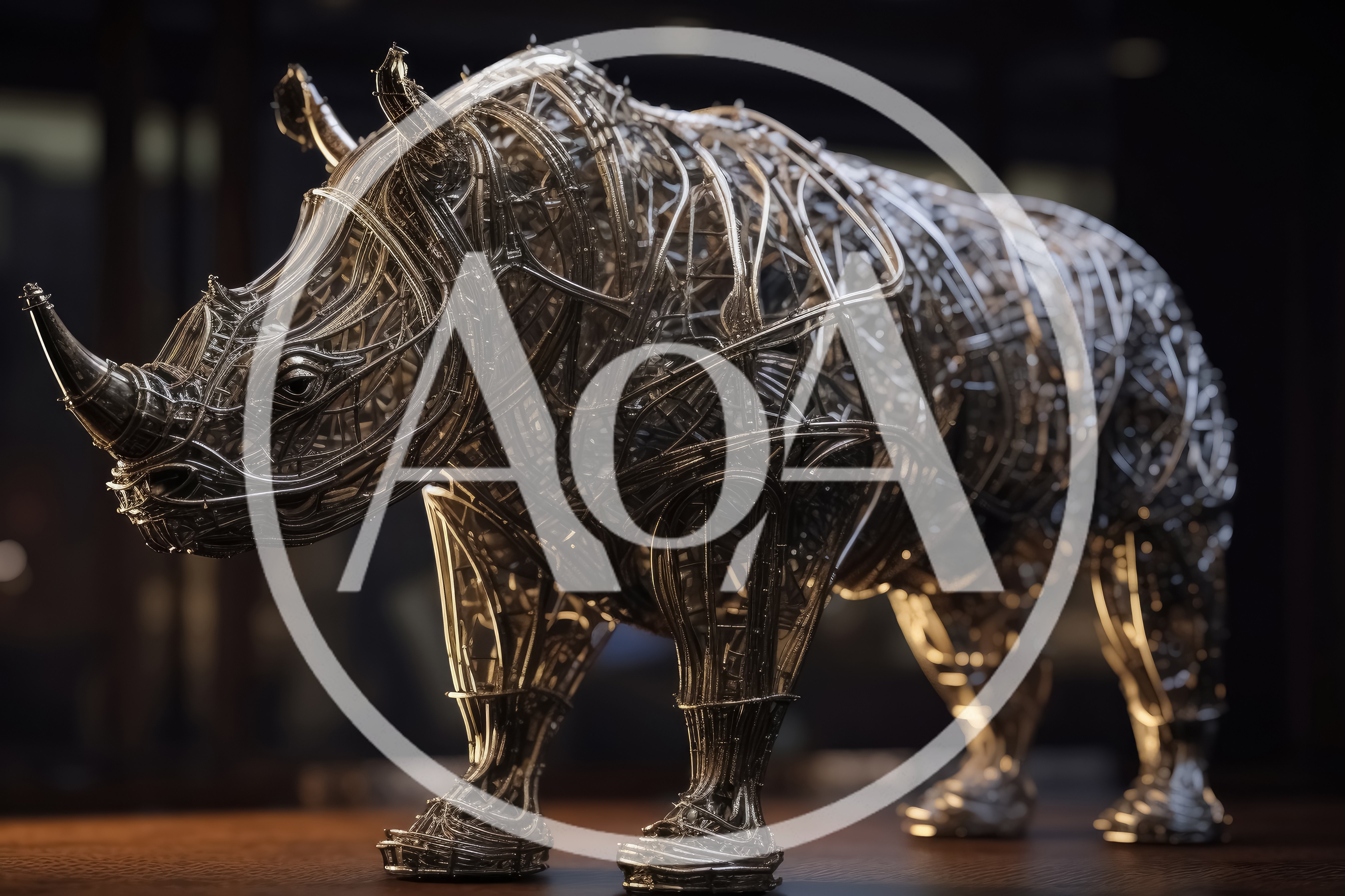 Intricate Metallic Wire Sculpture Of A Rhinoceros