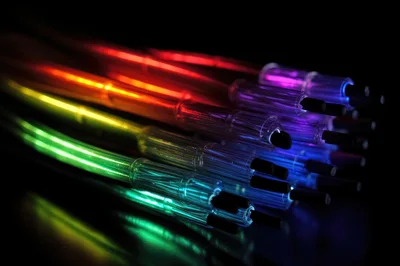 Fiber Optic Cables With Glowing Rainbow Light