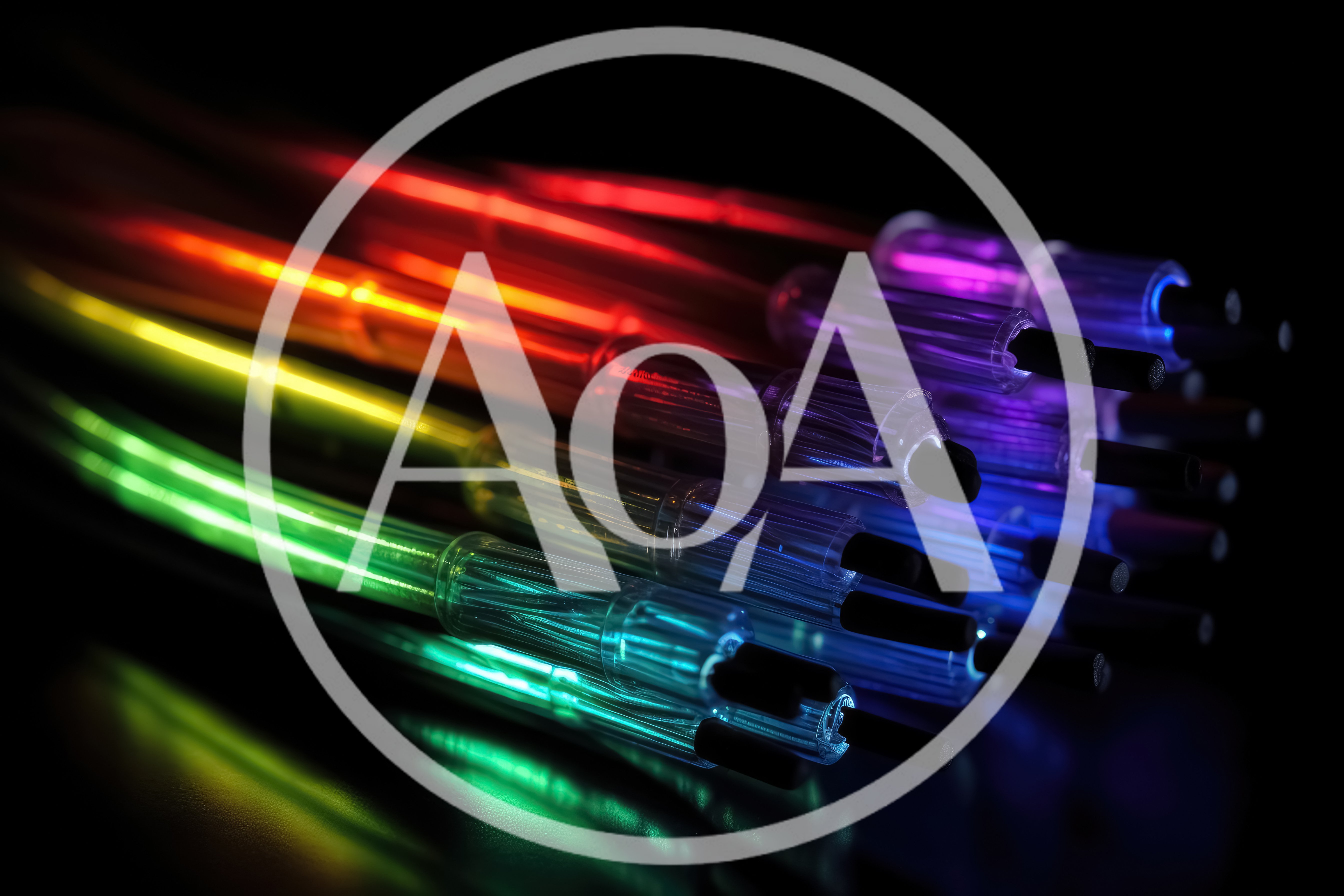 Fiber Optic Cables With Glowing Rainbow Light