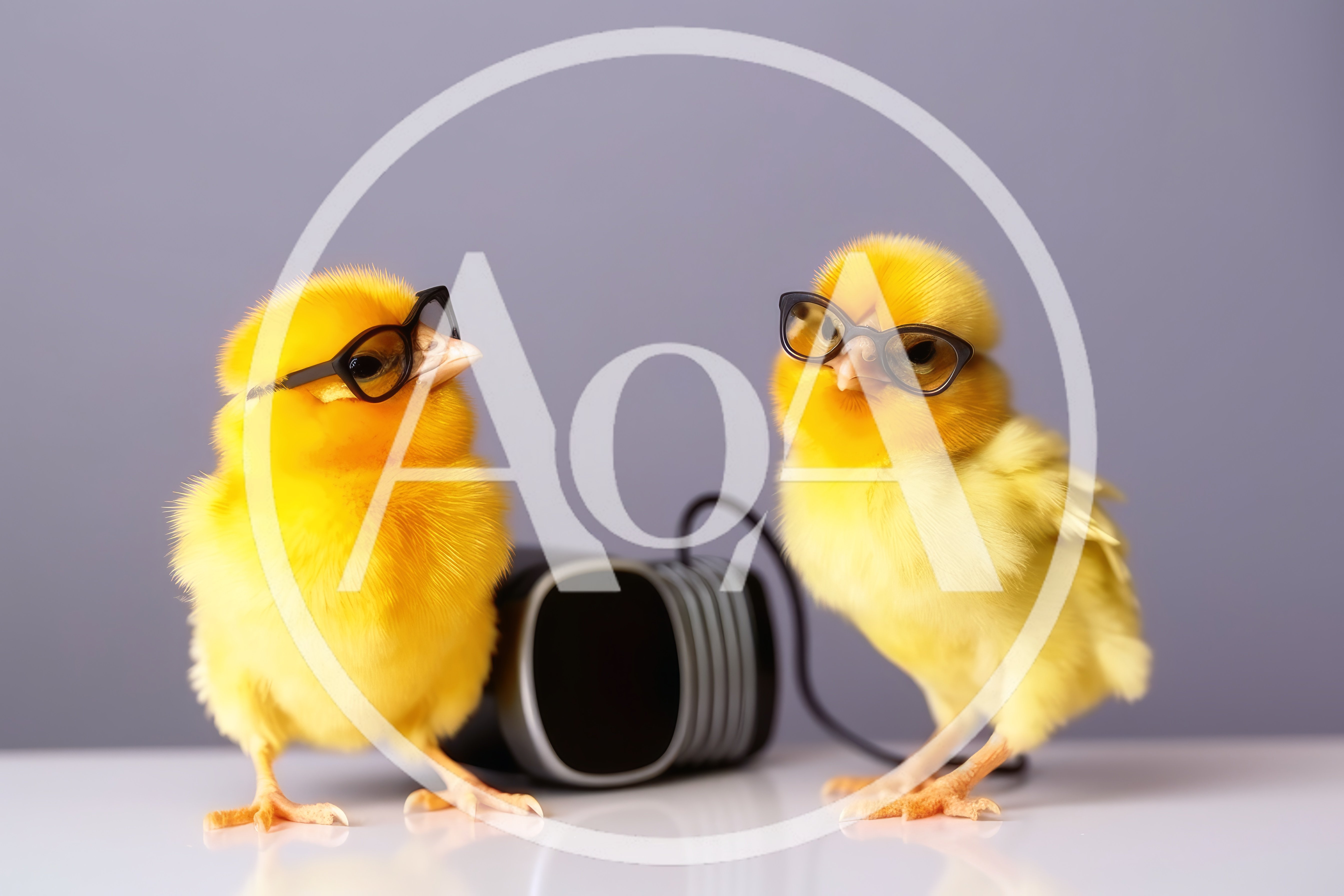 Two Cute Yellow Chicks Wearing Glasses With VR Headset
