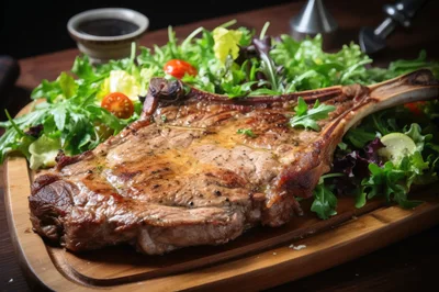 Grilled Tomahawk Steak Served With Fresh Garden Salad