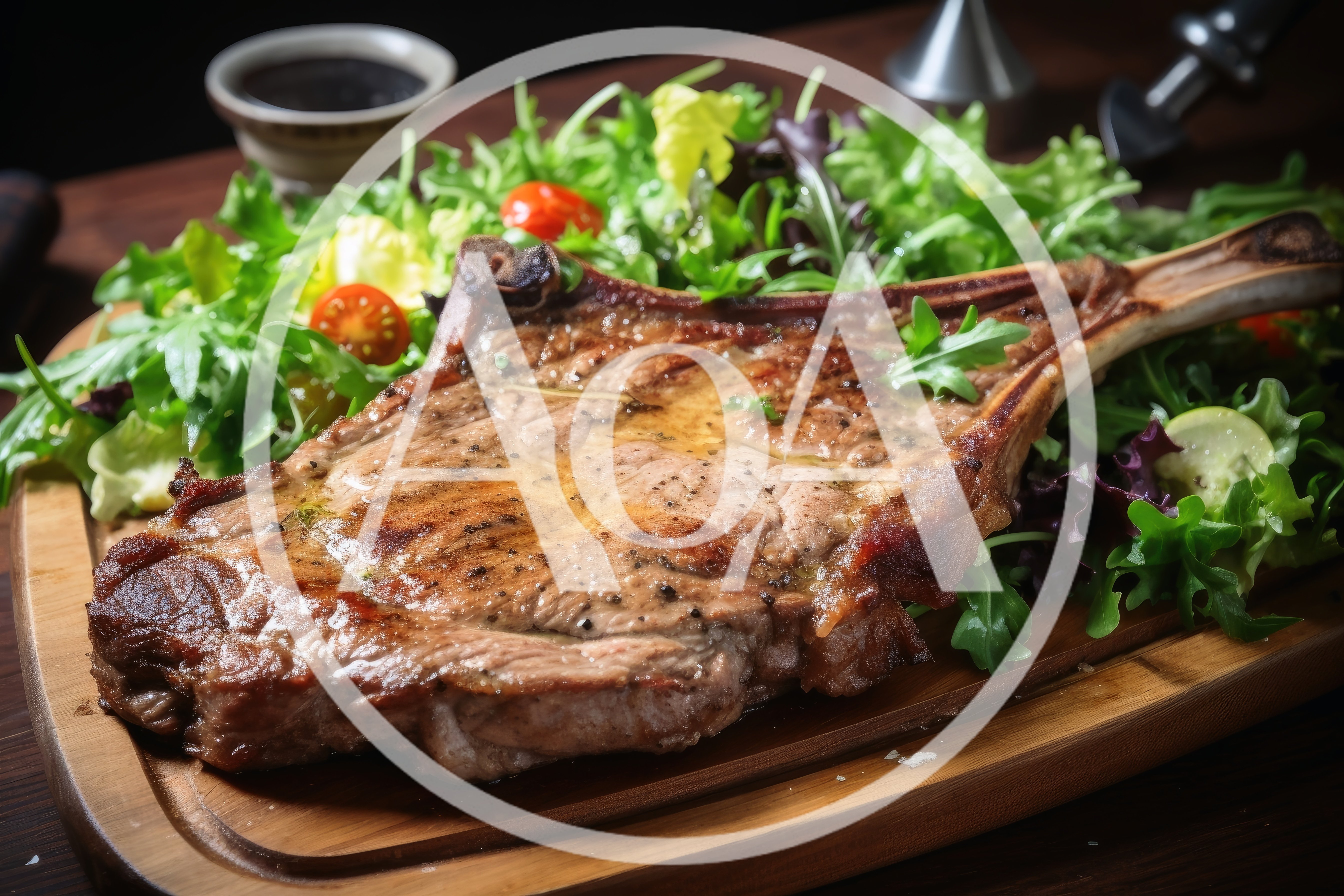 Grilled Tomahawk Steak Served With Fresh Garden Salad