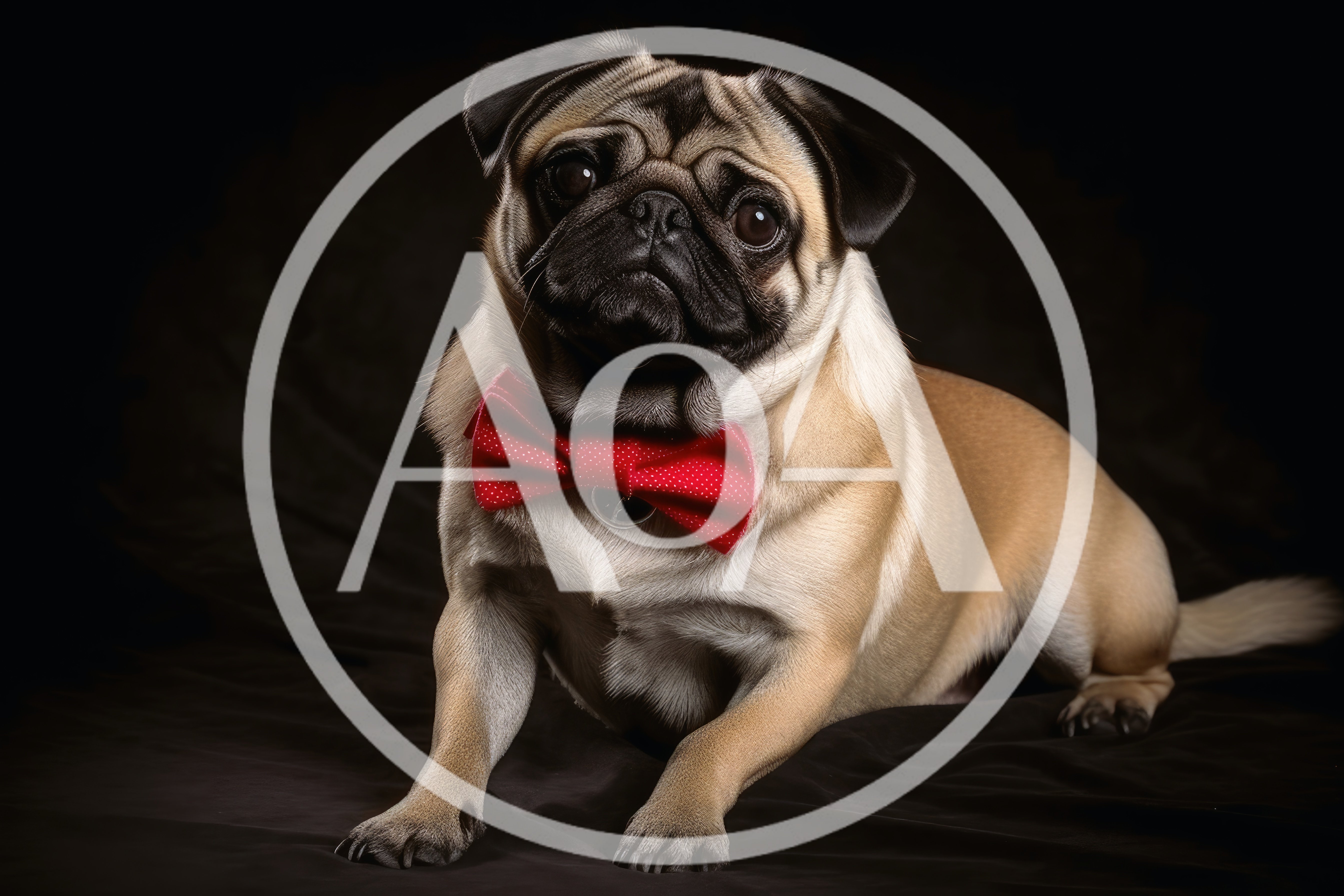 Portrait Of A Cute Pug Wearing A Red Bowtie