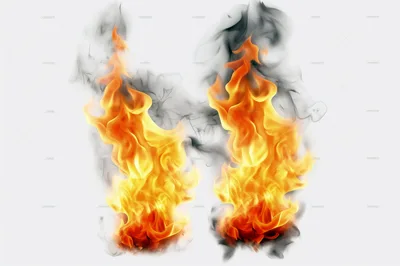 Two Vibrant Fire Flames With Dark Smoke