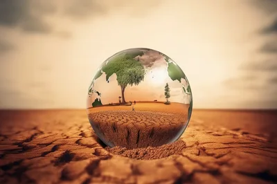 Glass Globe Containing A Tree In A Desert Landscape