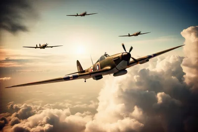 Formation Of Vintage Hawker Hurricane Fighter Aircraft
