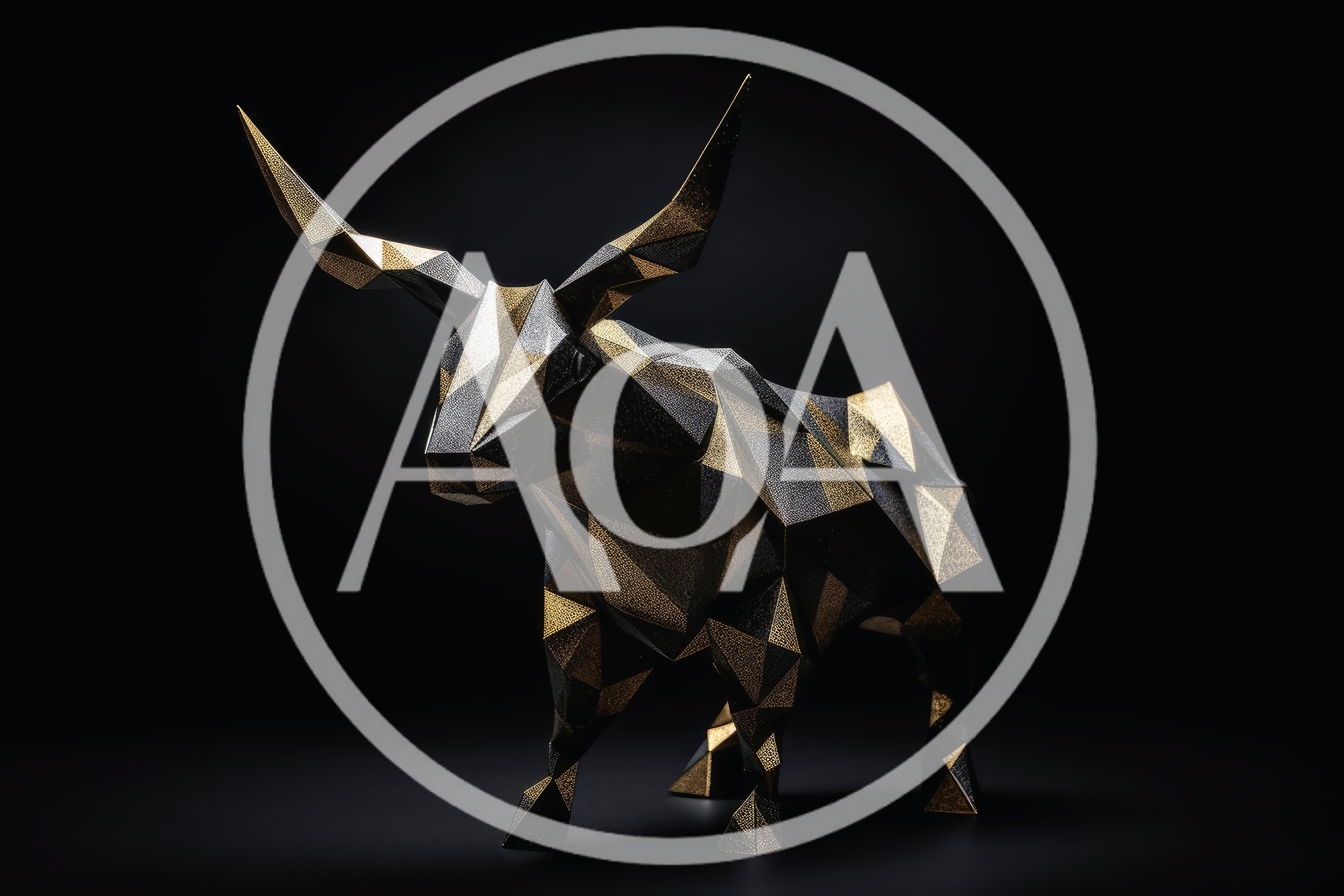 Geometric Low Poly Bull Sculpture In Gold And Black