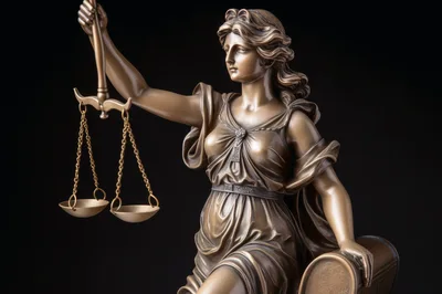 Bronze Statue Of Lady Justice Holding Scales