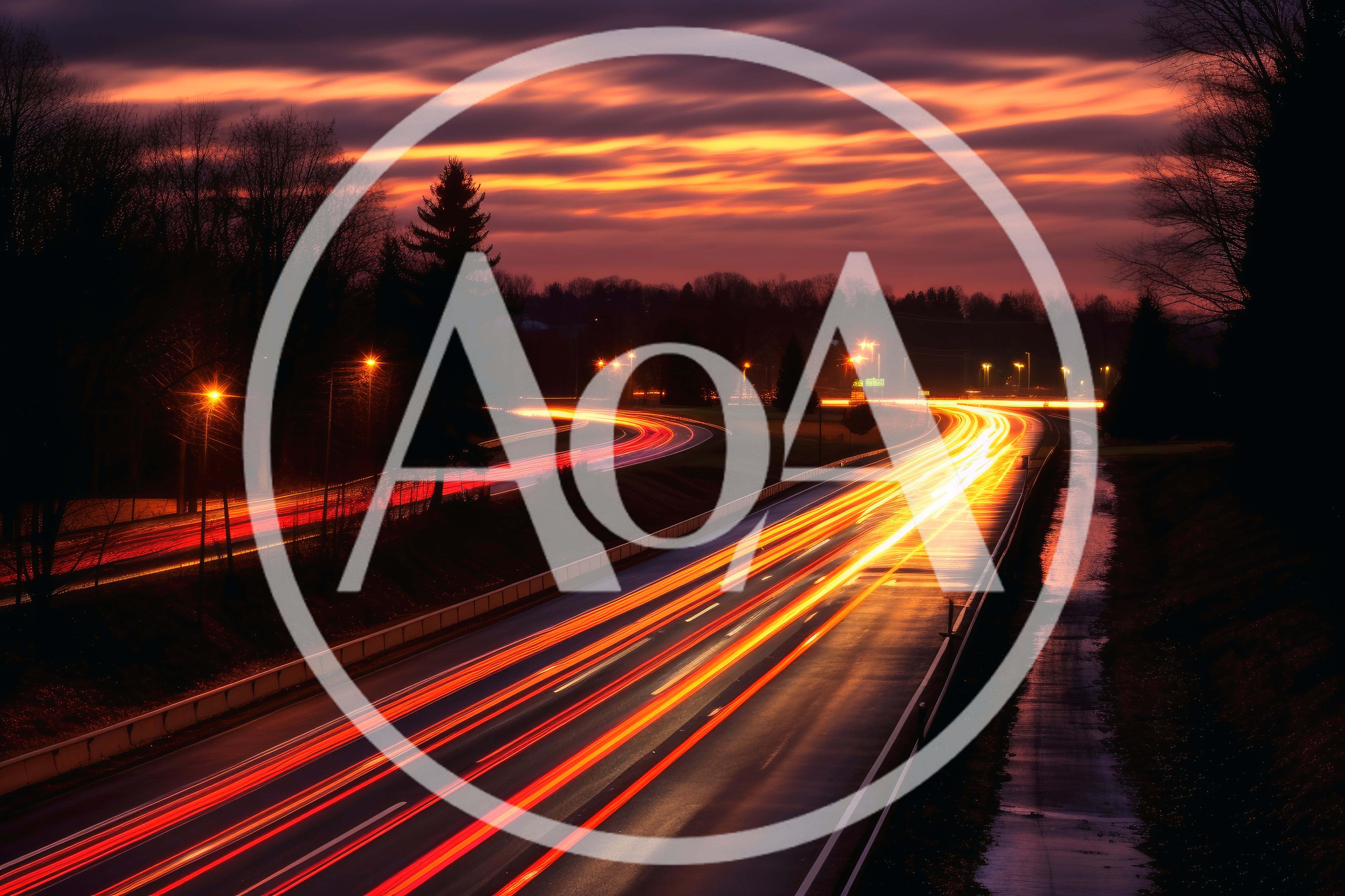 Long Exposure Traffic Light Trails On Highway At Sunset