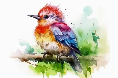 Watercolor Illustration Of A Colorful Small Bird