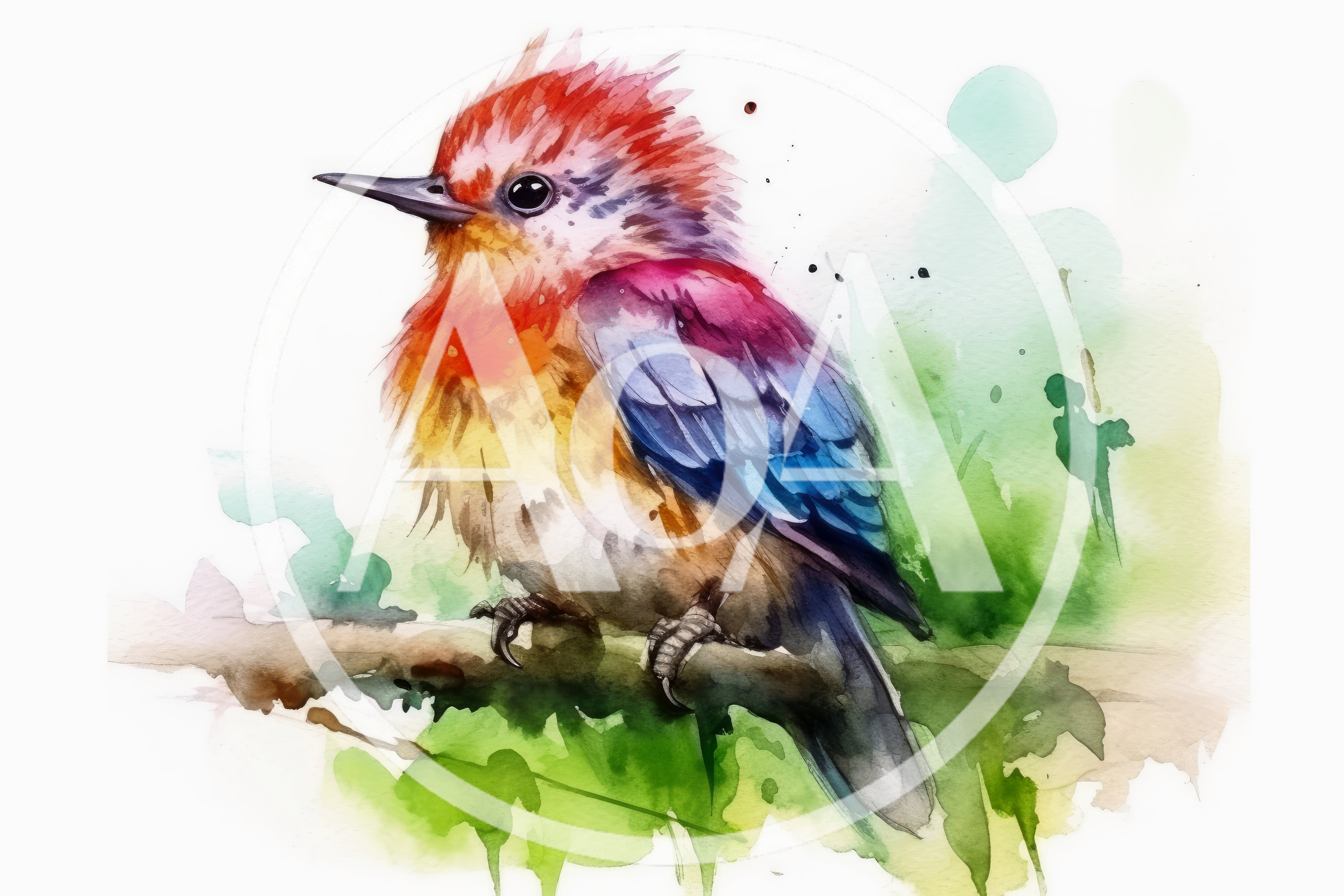 Watercolor Illustration Of A Colorful Small Bird