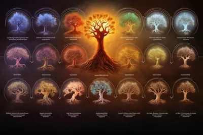 Mystical Tree Of Life With Elemental Variations