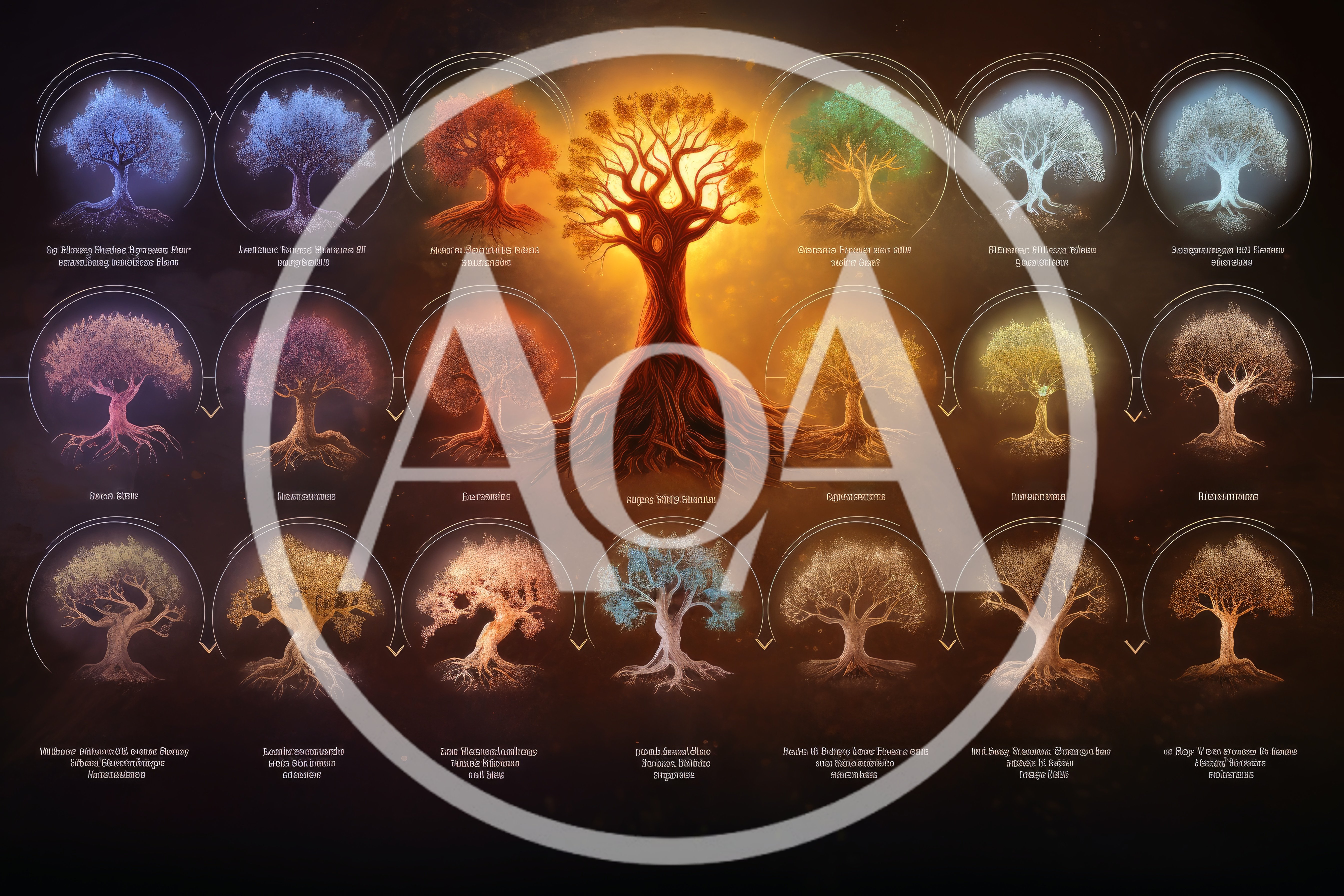 Mystical Tree Of Life With Elemental Variations