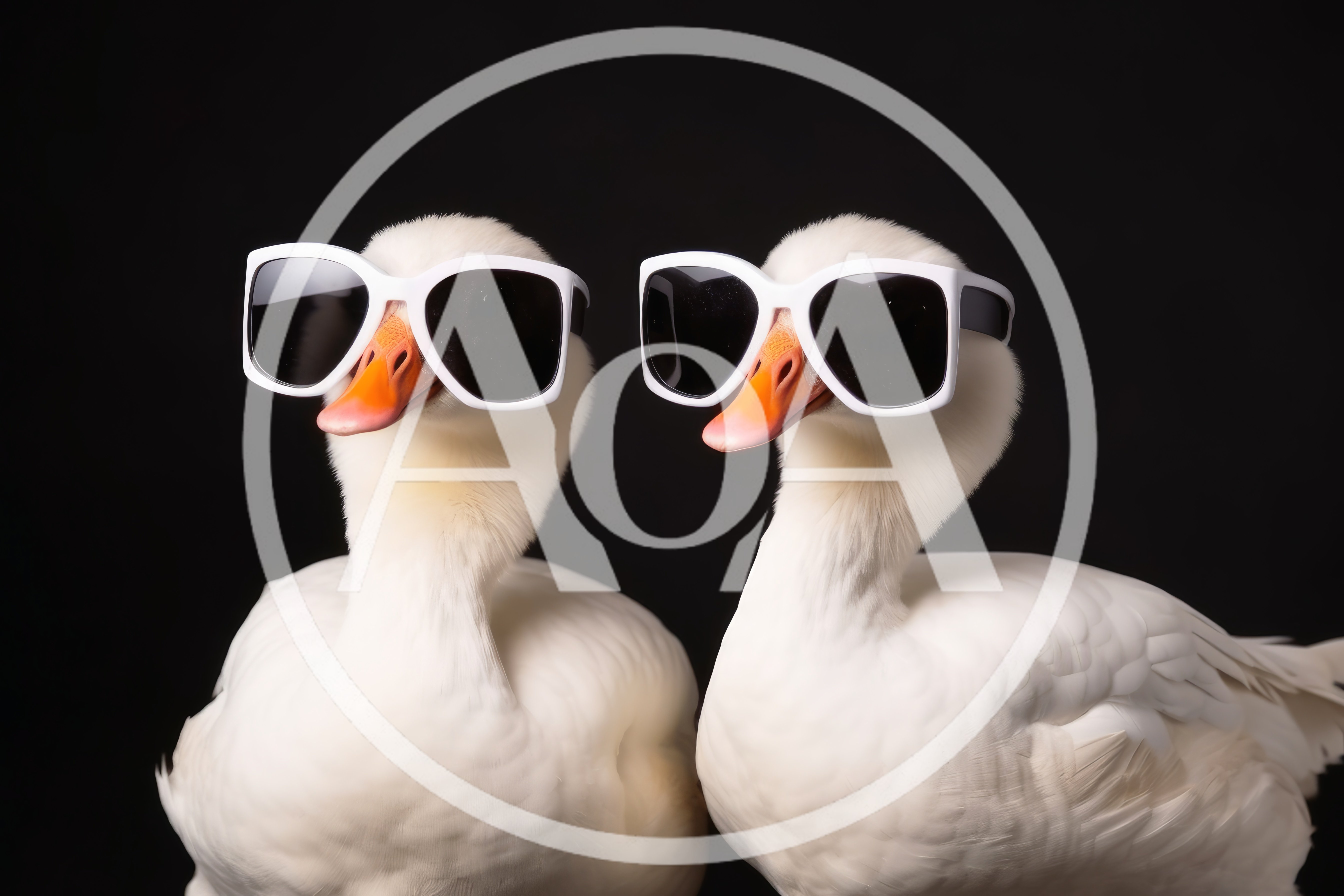 Two White Geese Wearing Stylish Sunglasses
