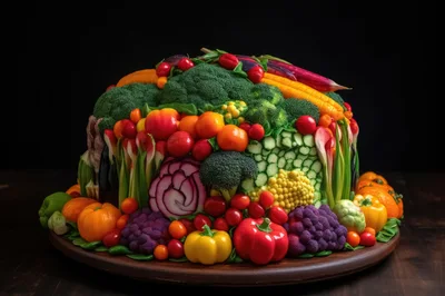 Artistic Vegetable Arrangement On A Wooden Platter