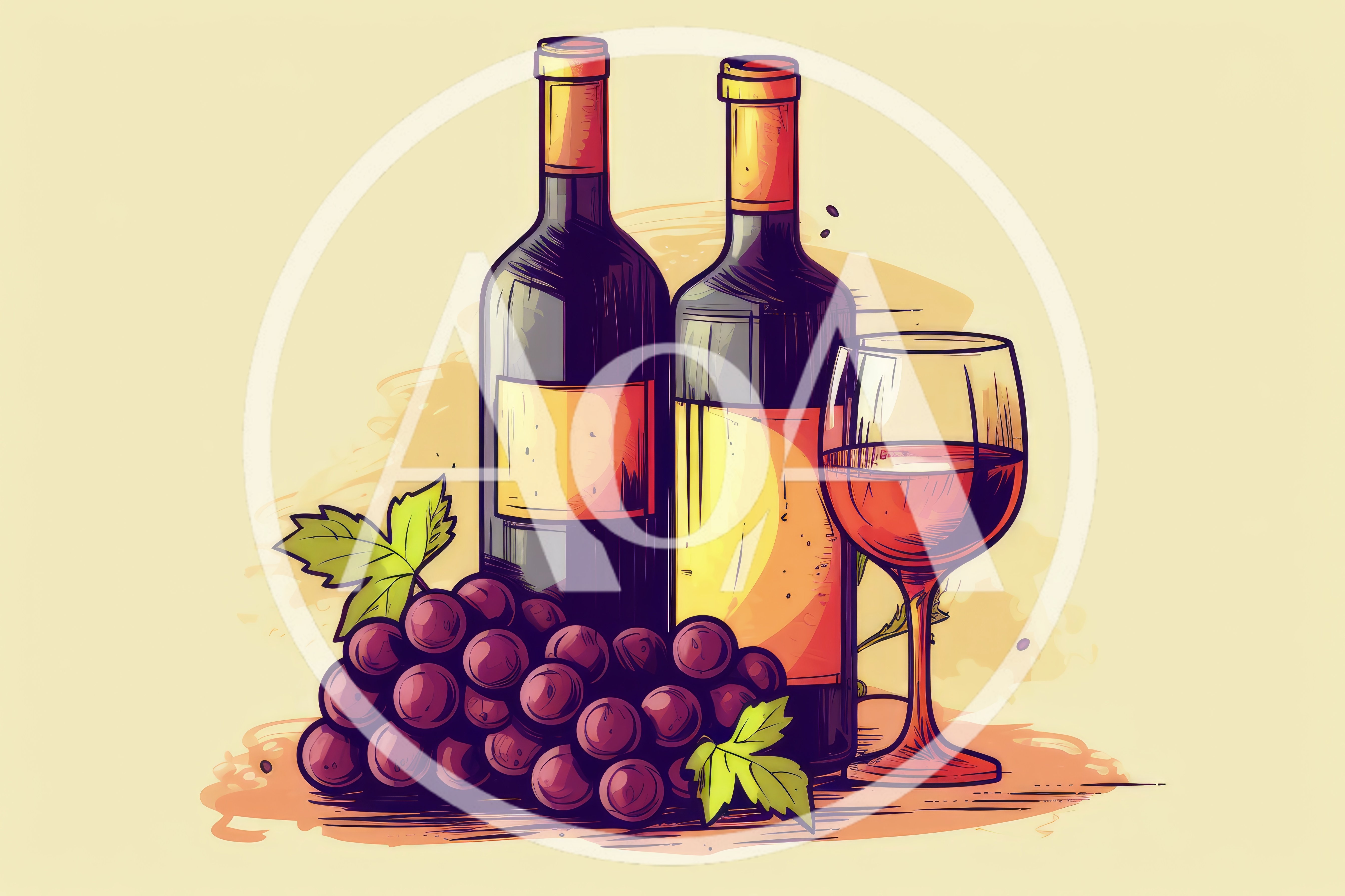 Wine Bottles and Grapes Illustration
