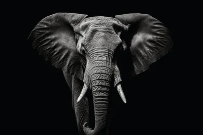 Majestic African Elephant Portrait Against Black Background