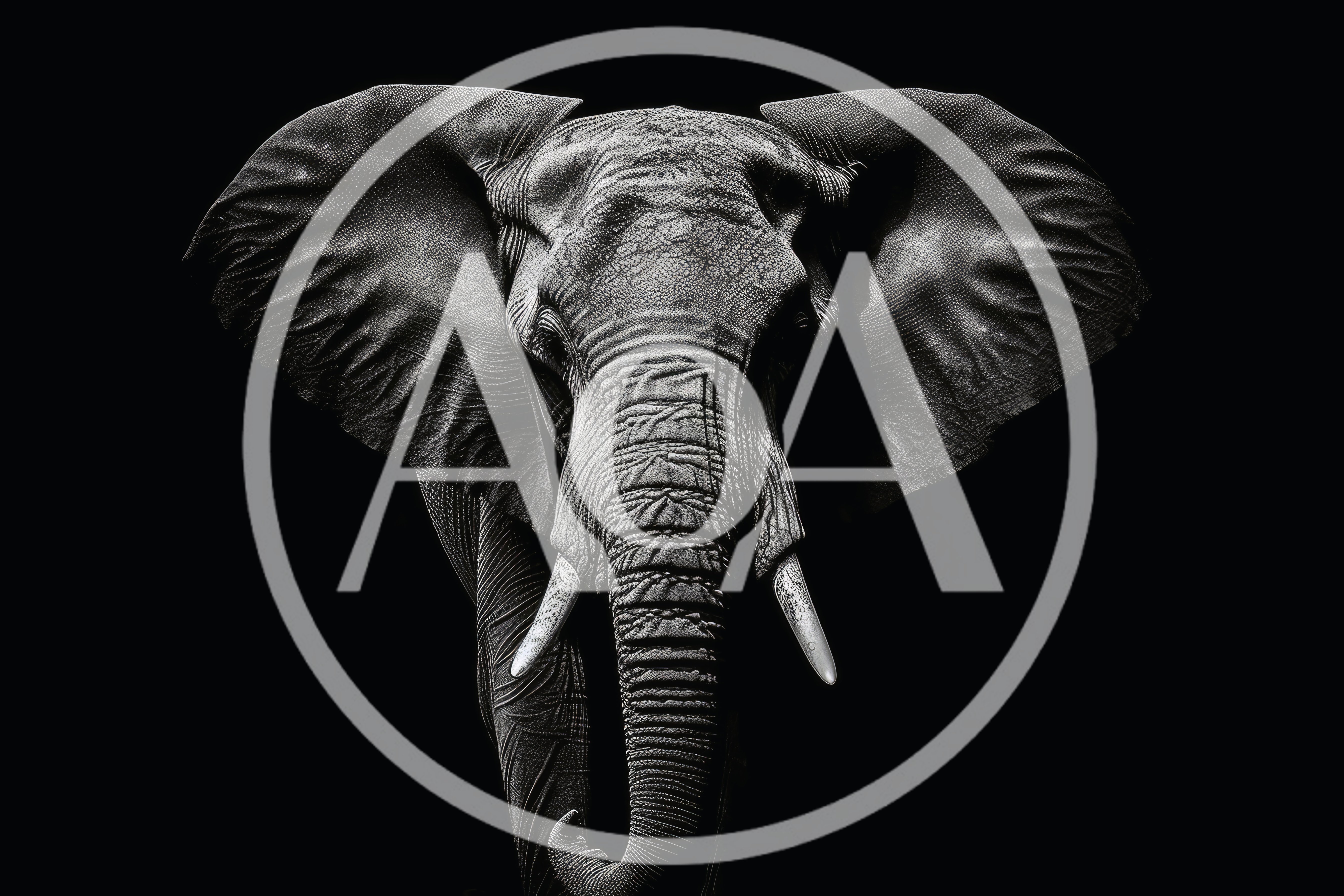 Majestic African Elephant Portrait Against Black Background