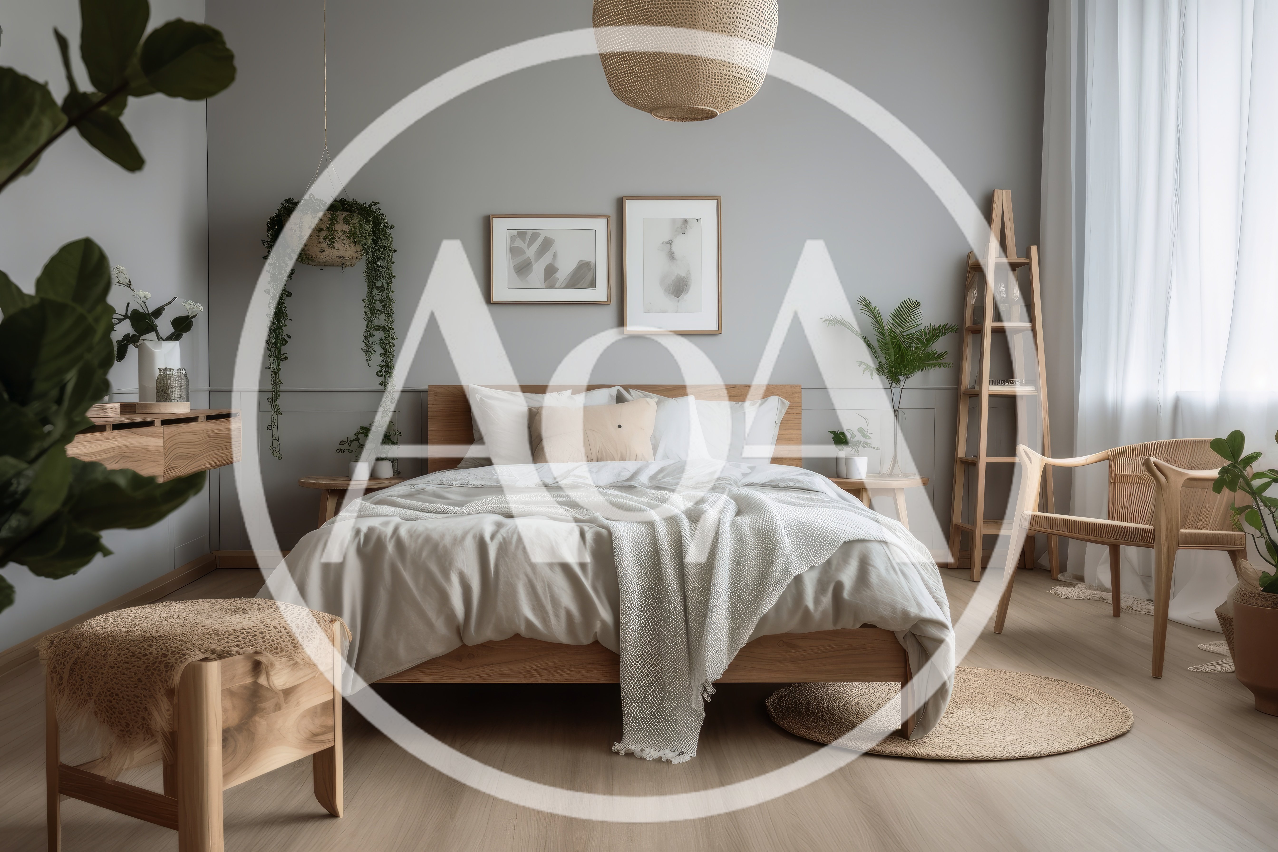 Modern Minimalist Bedroom Interior With Natural Wood Furniture