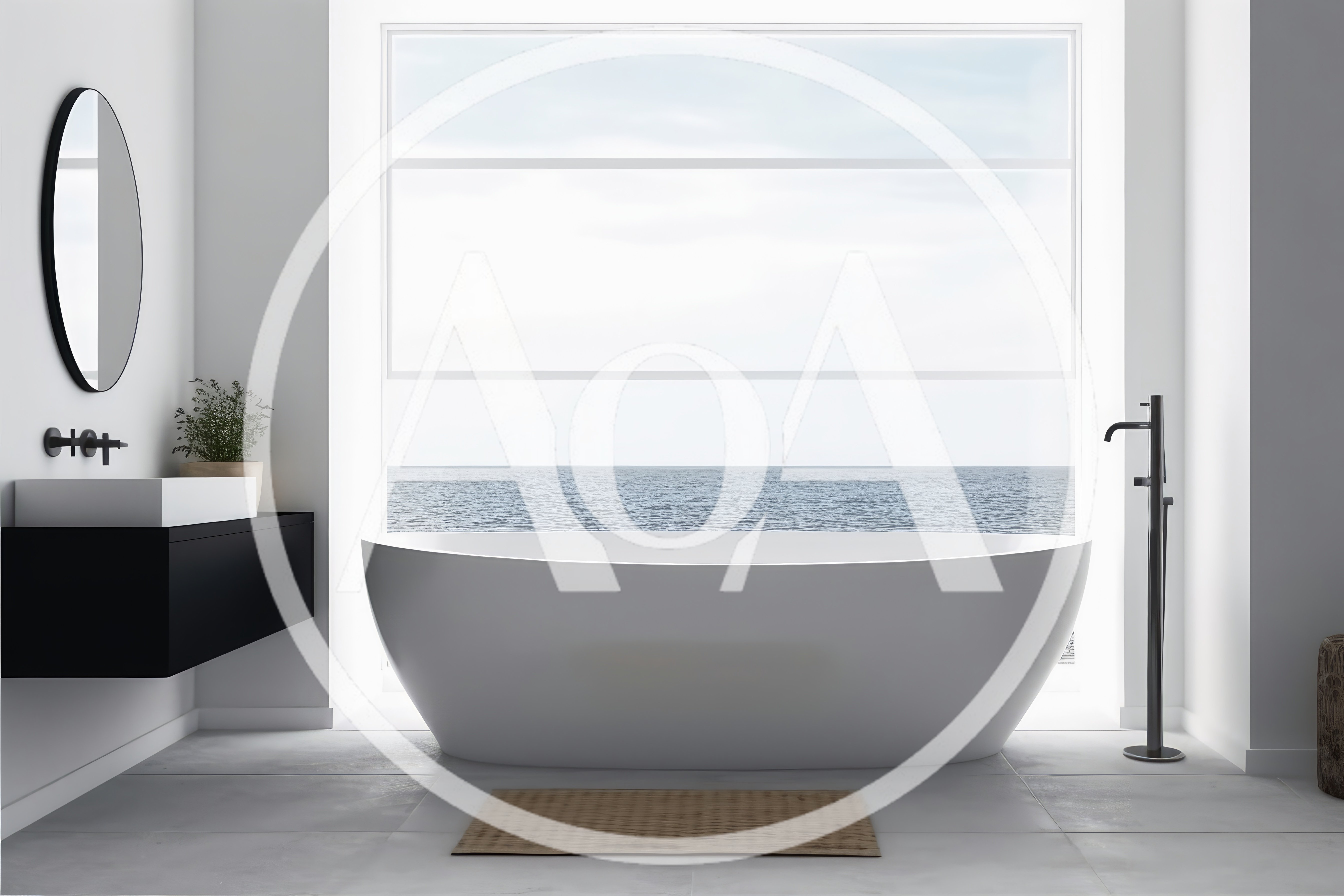 Modern Minimalist Bathroom With Ocean View