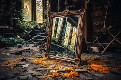 Ornate Antique Mirror In Abandoned Dilapidated Room