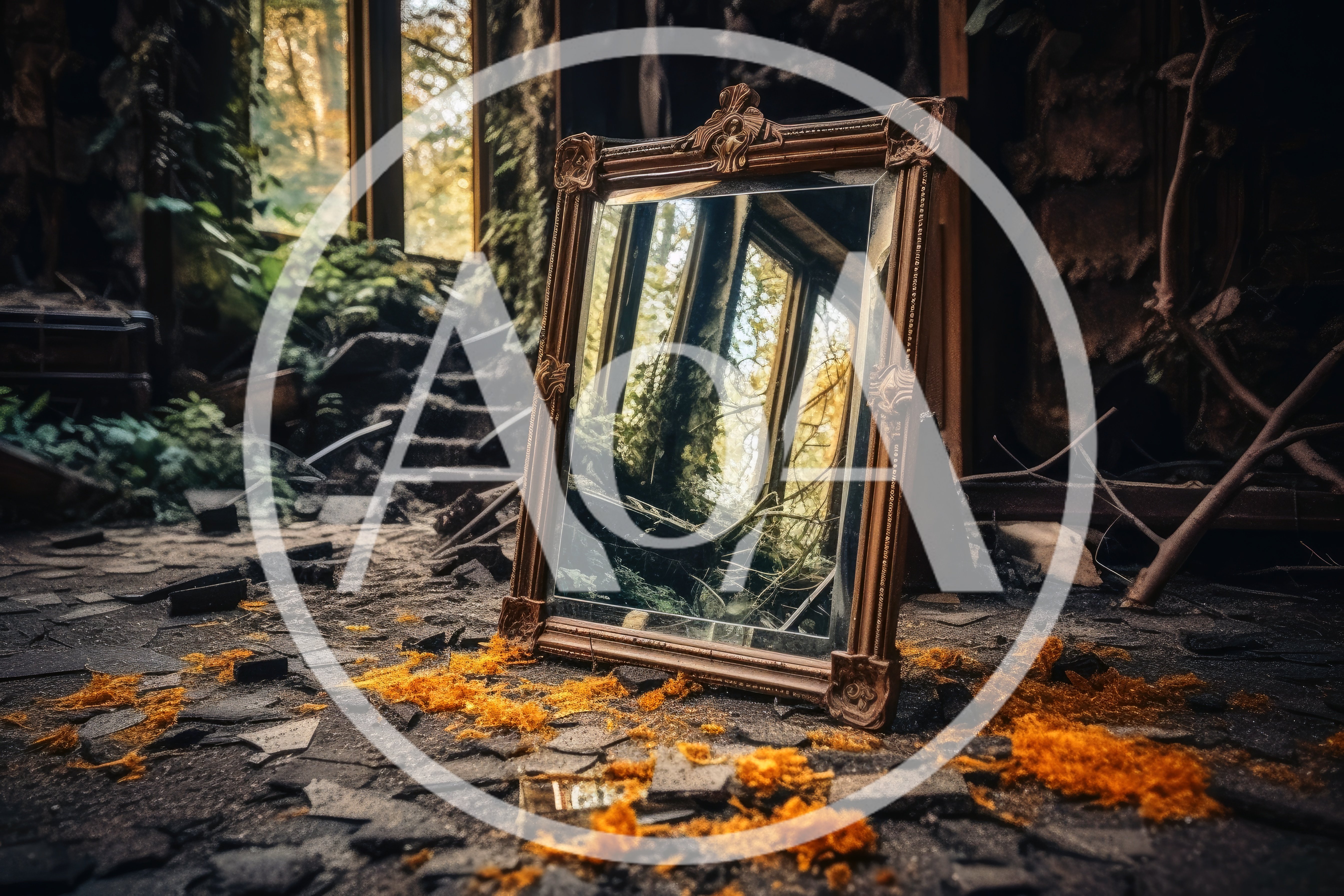 Ornate Antique Mirror In Abandoned Dilapidated Room