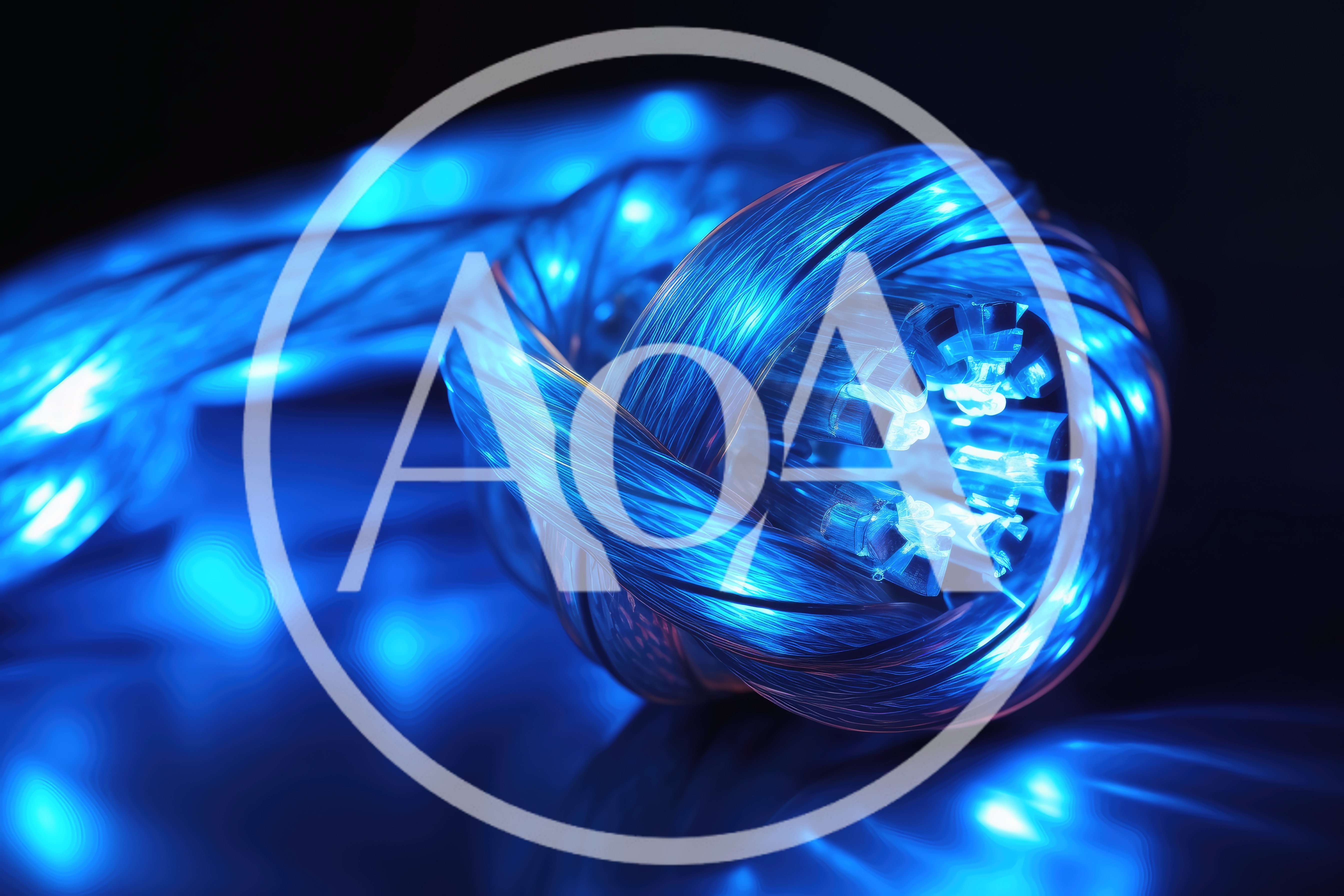 Fiber Optic Cable Bundle Glowing With Blue Light