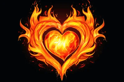 Fiery Heart Shape Made Of Burning Flames