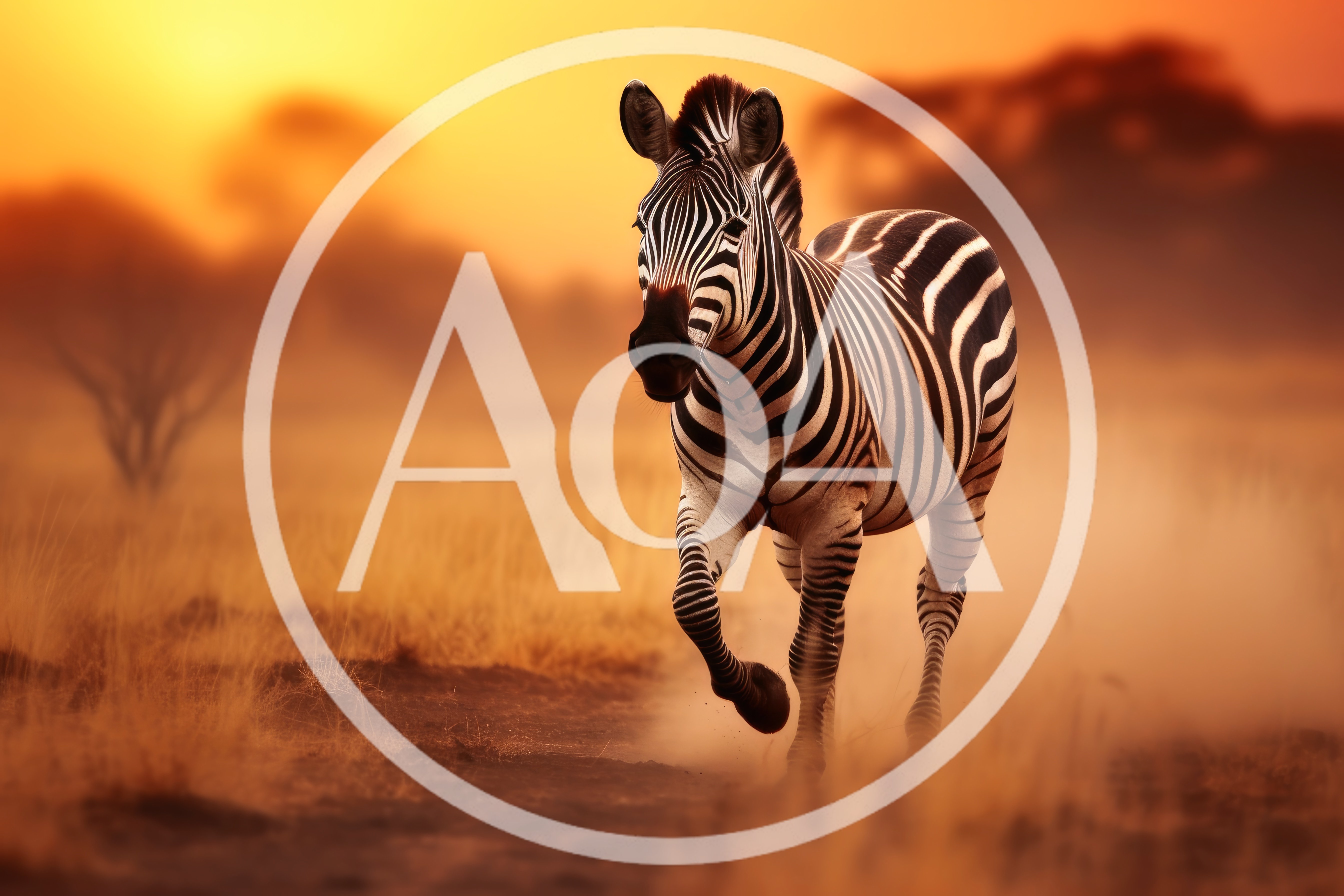 Zebra Running Through African Savanna At Sunset
