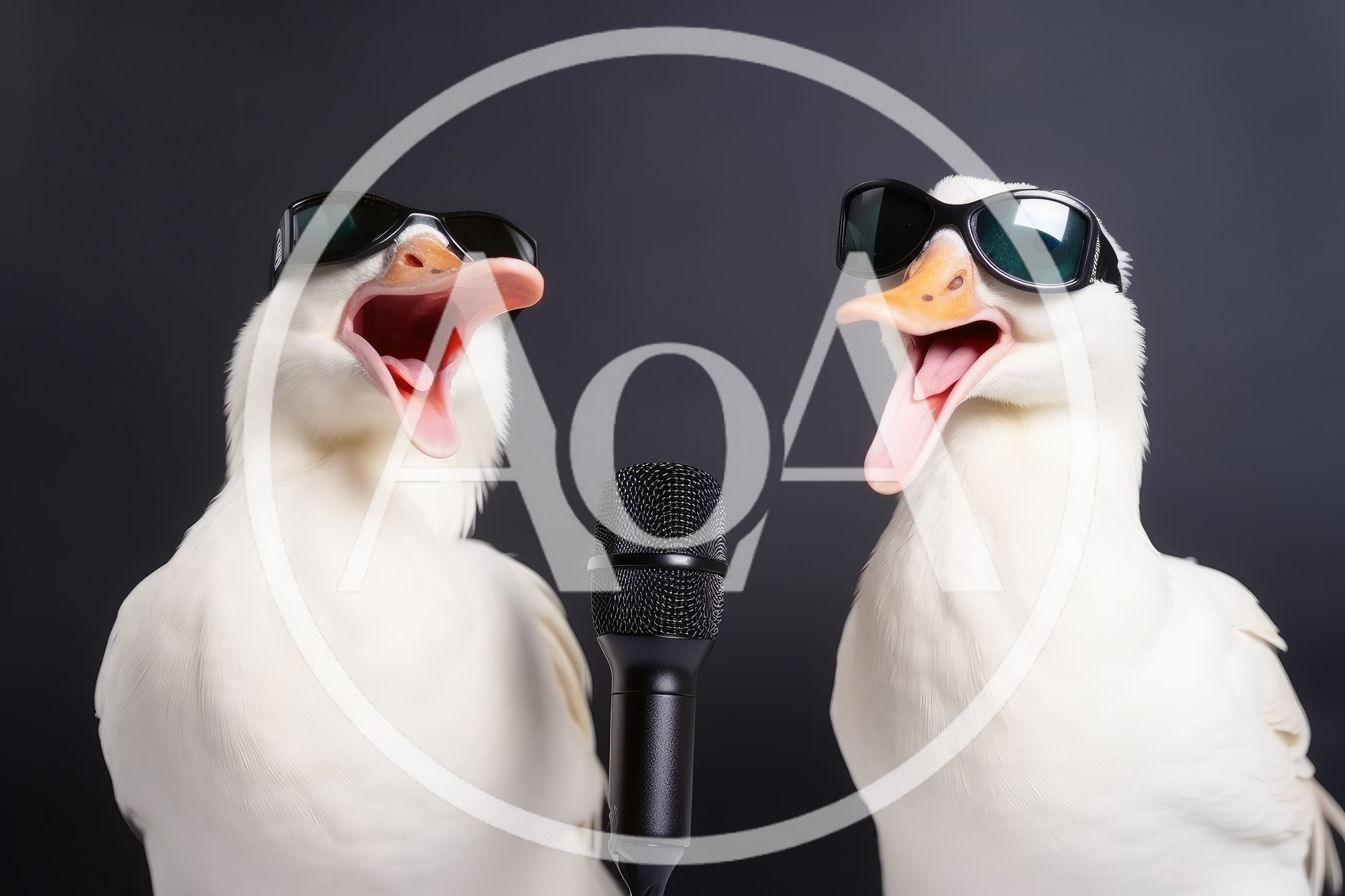 Two Funny Ducks Singing Into A Microphone