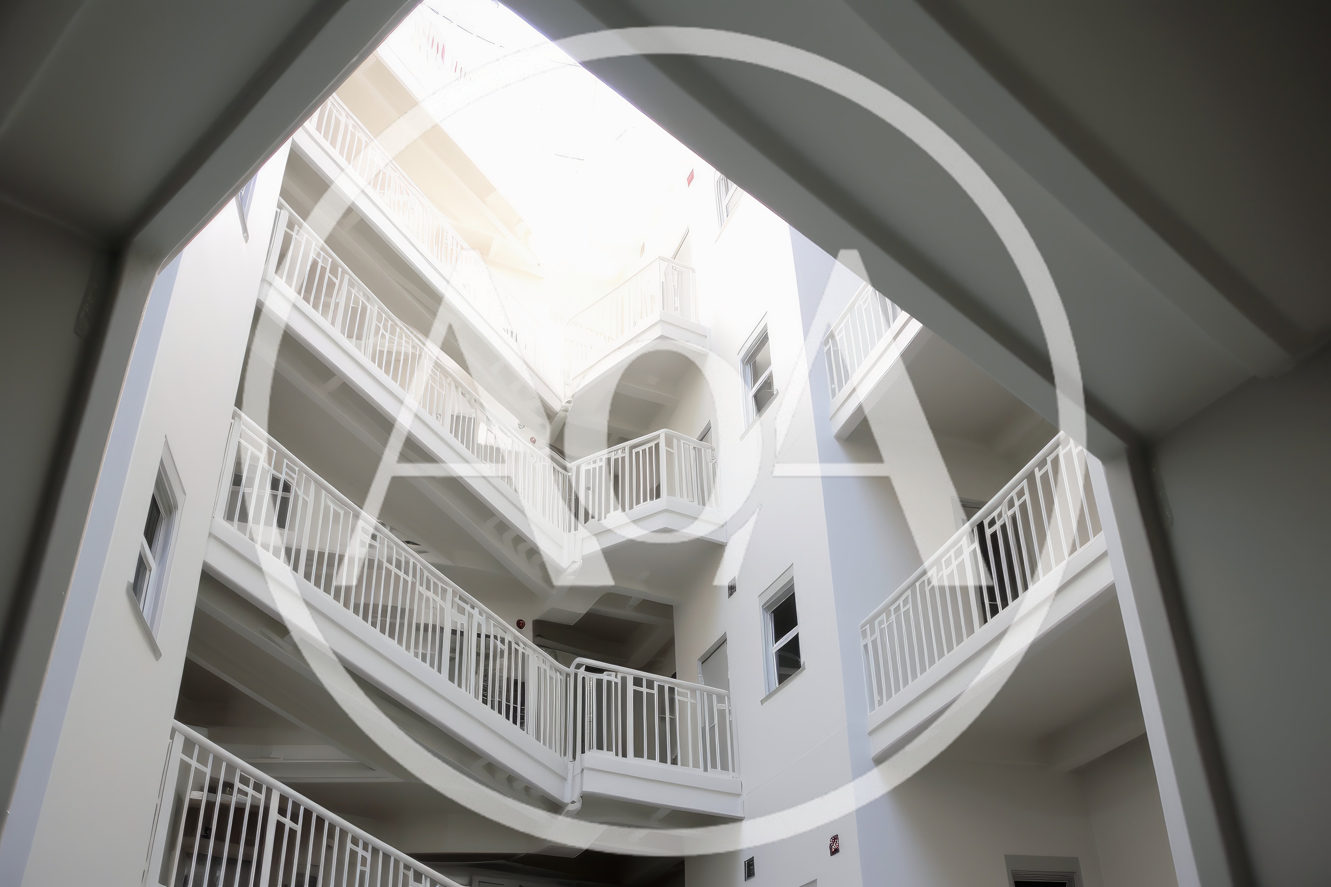 Modern White Apartment Building Exterior Courtyard