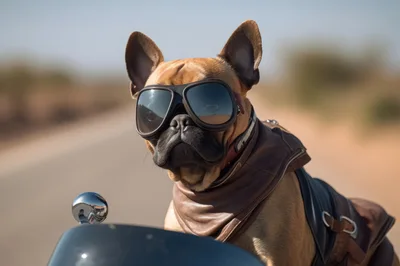 French Bulldog Wearing Aviator Goggles On A Motorcycle