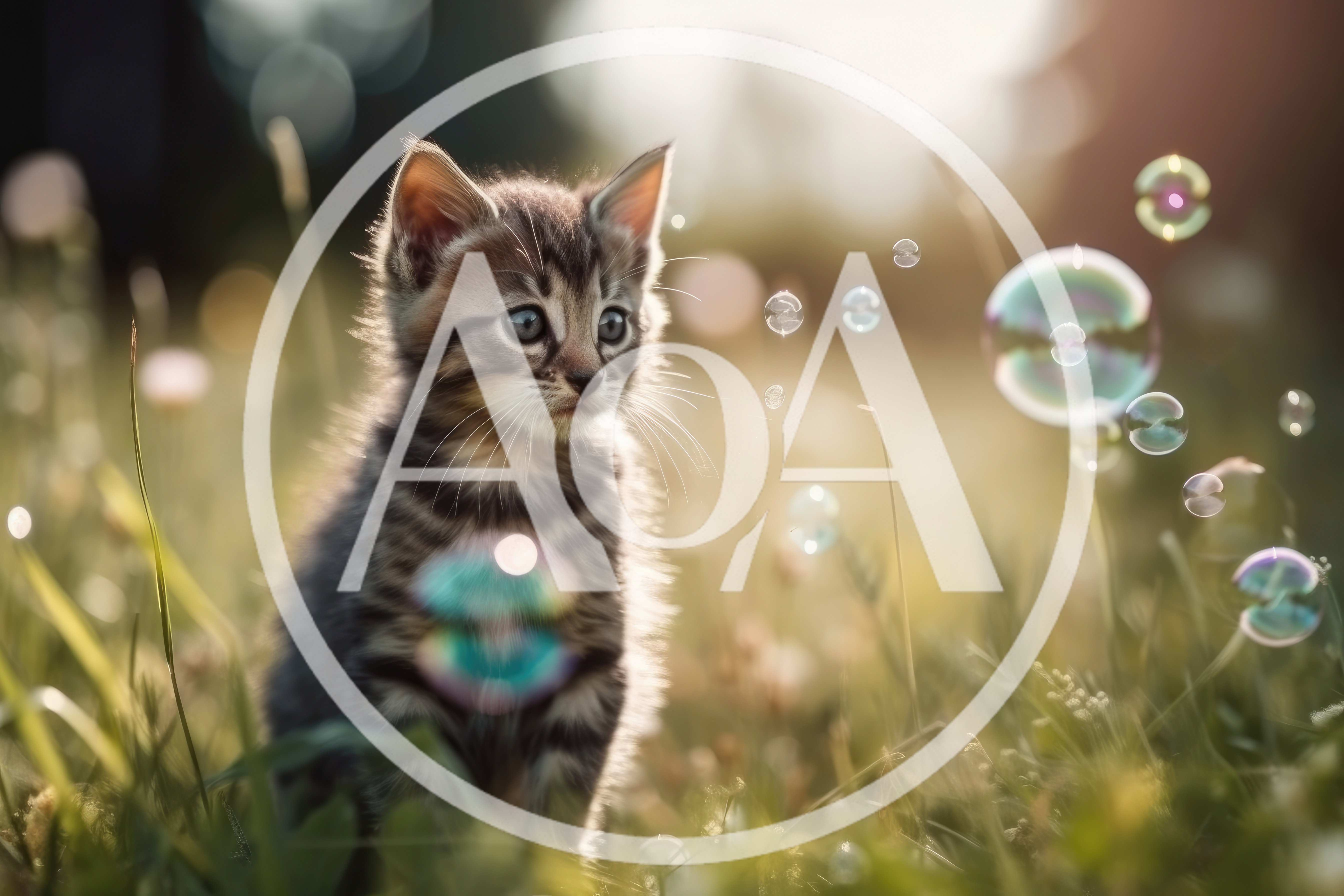 Cute Tabby Kitten Watching Floating Bubbles Outdoors