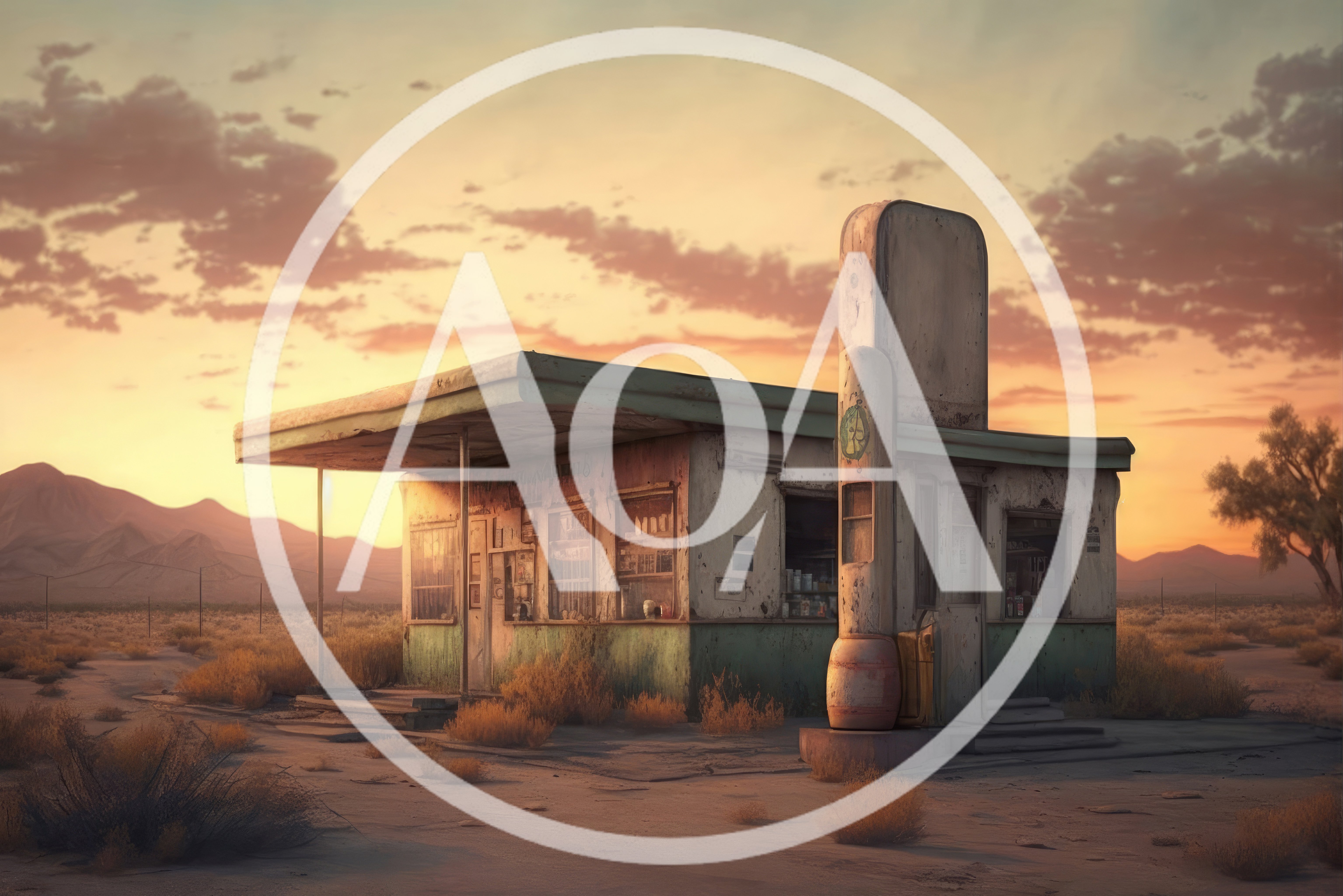 Abandoned Desert Gas Station At Sunset