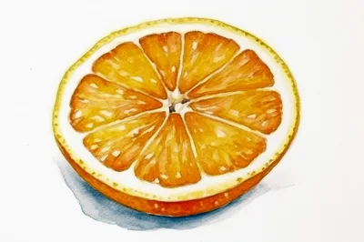 Watercolor Illustration Of A Sliced Orange Fruit