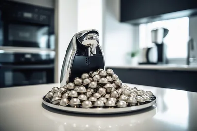 Coffee Capsule Machine With A Pile Of Pods