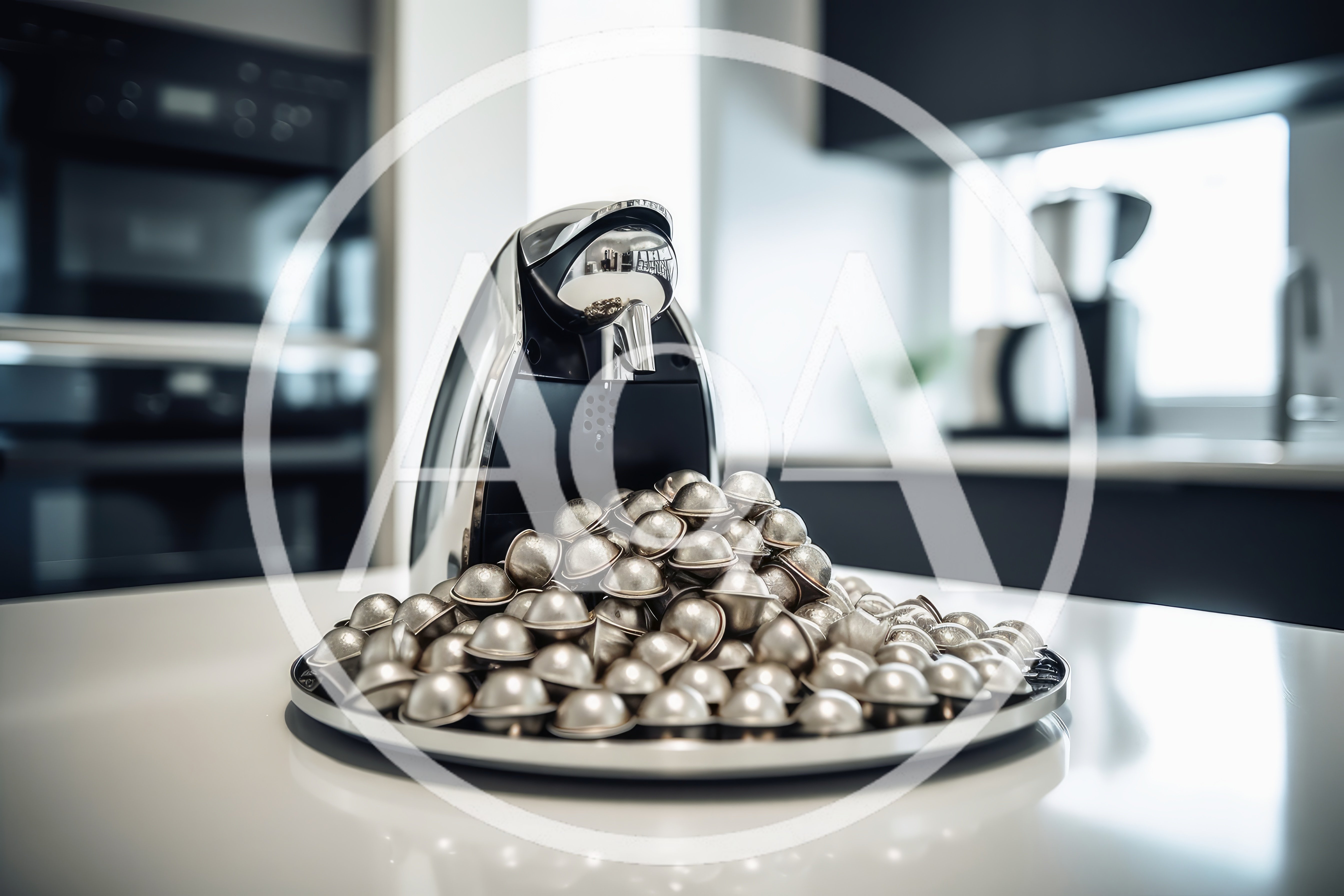 Coffee Capsule Machine With A Pile Of Pods