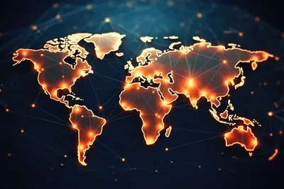 Digital World Map With Glowing Network Connections