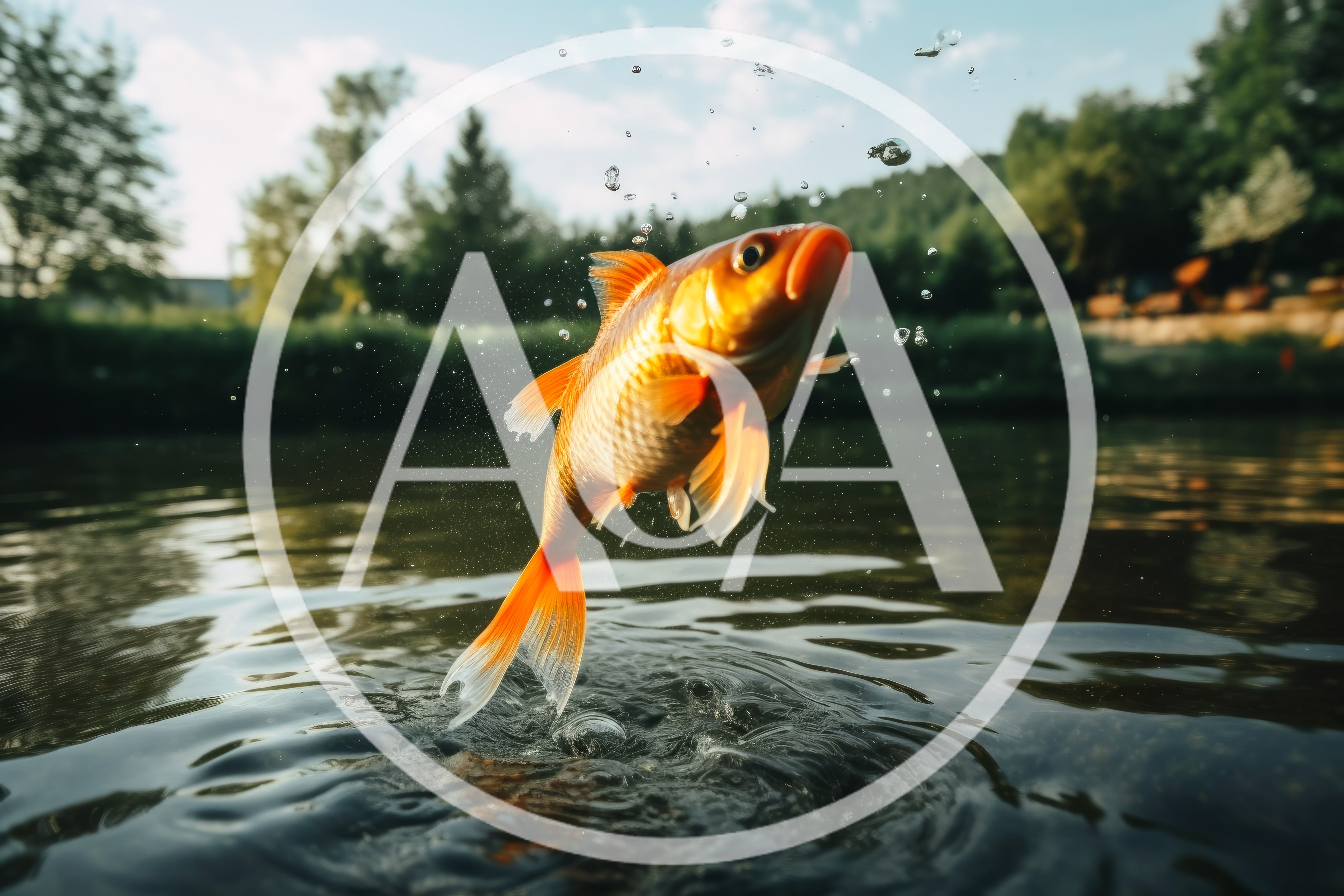 Golden Fish Jumping Out Of A Pond