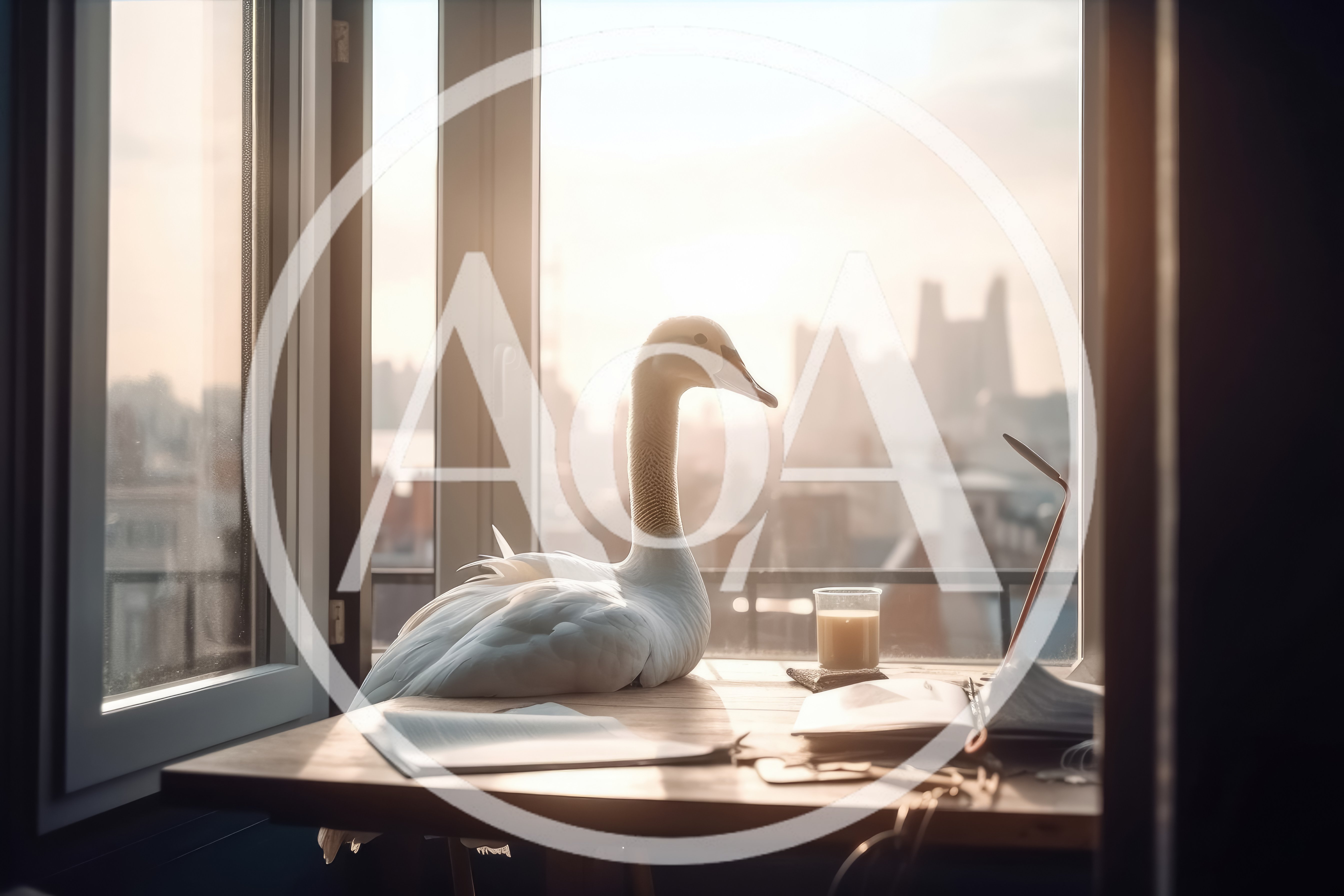 White Swan Sitting On A Desk By A Window
