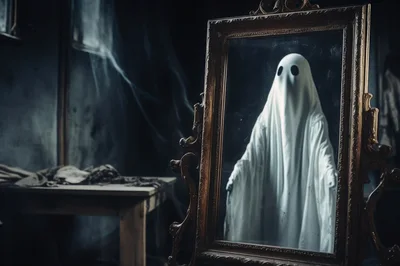 Ghostly Figure Reflected In An Antique Ornate Mirror