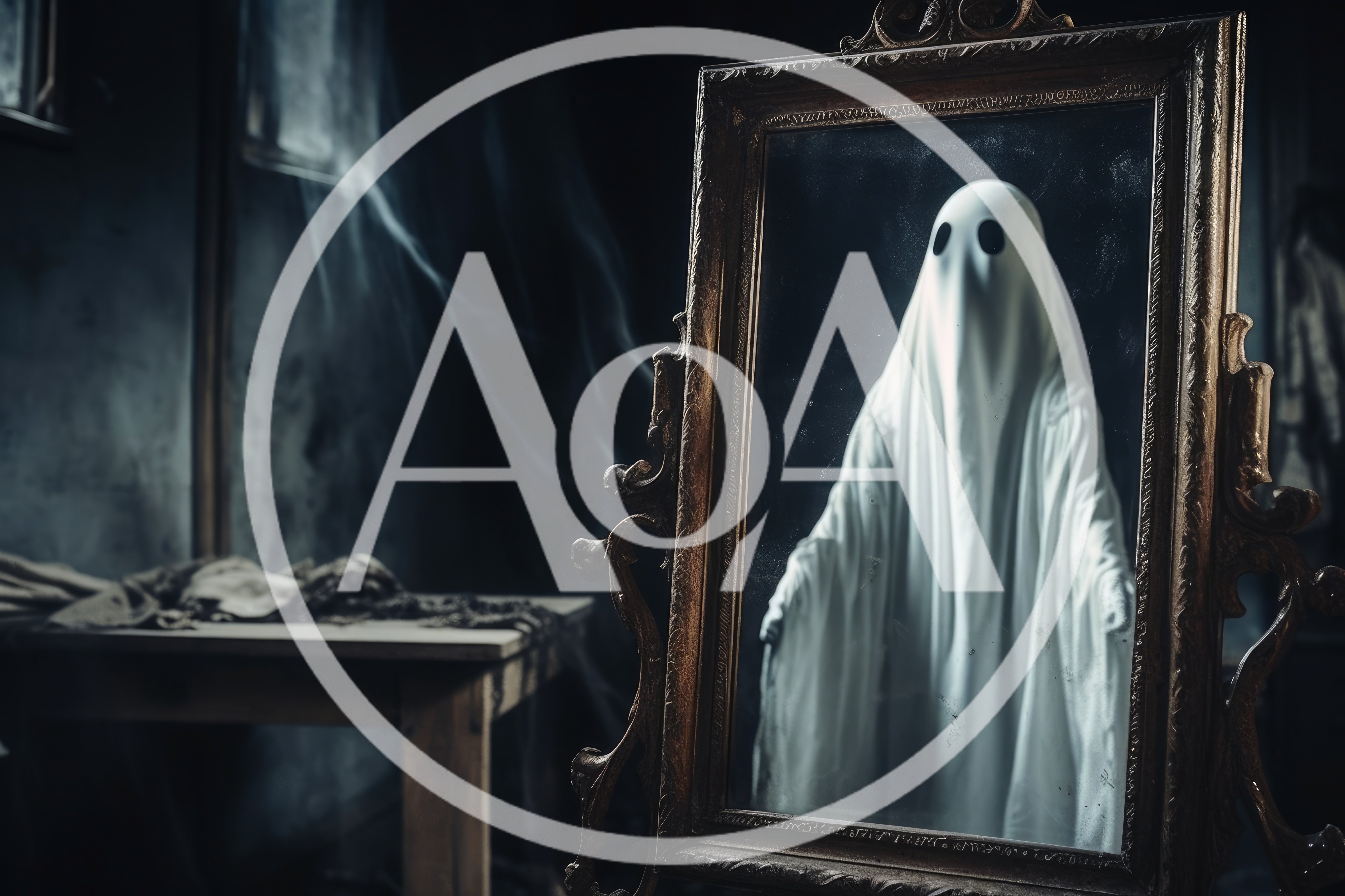 Ghostly Figure Reflected In An Antique Ornate Mirror