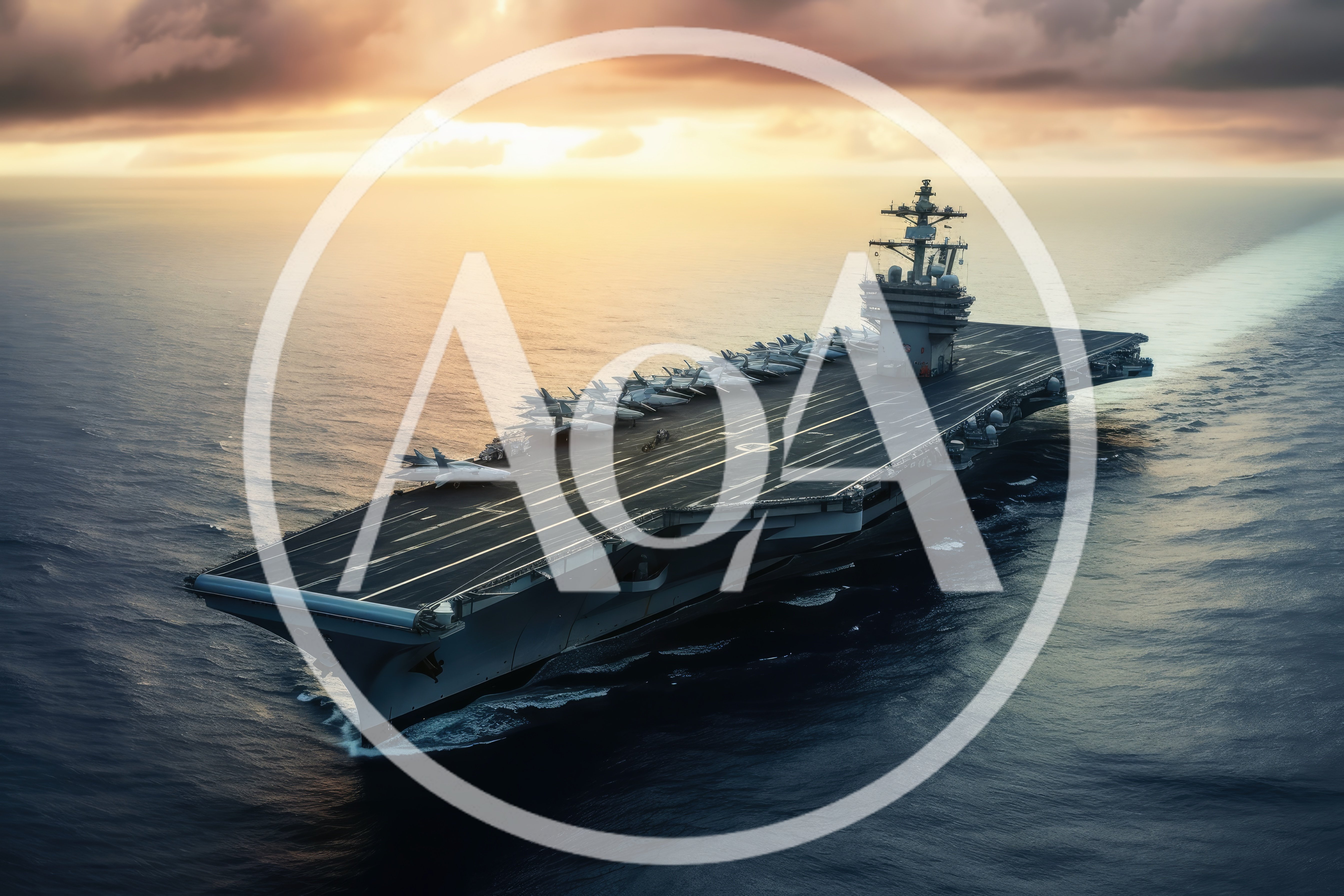 US Navy Aircraft Carrier Sailing At Sunset