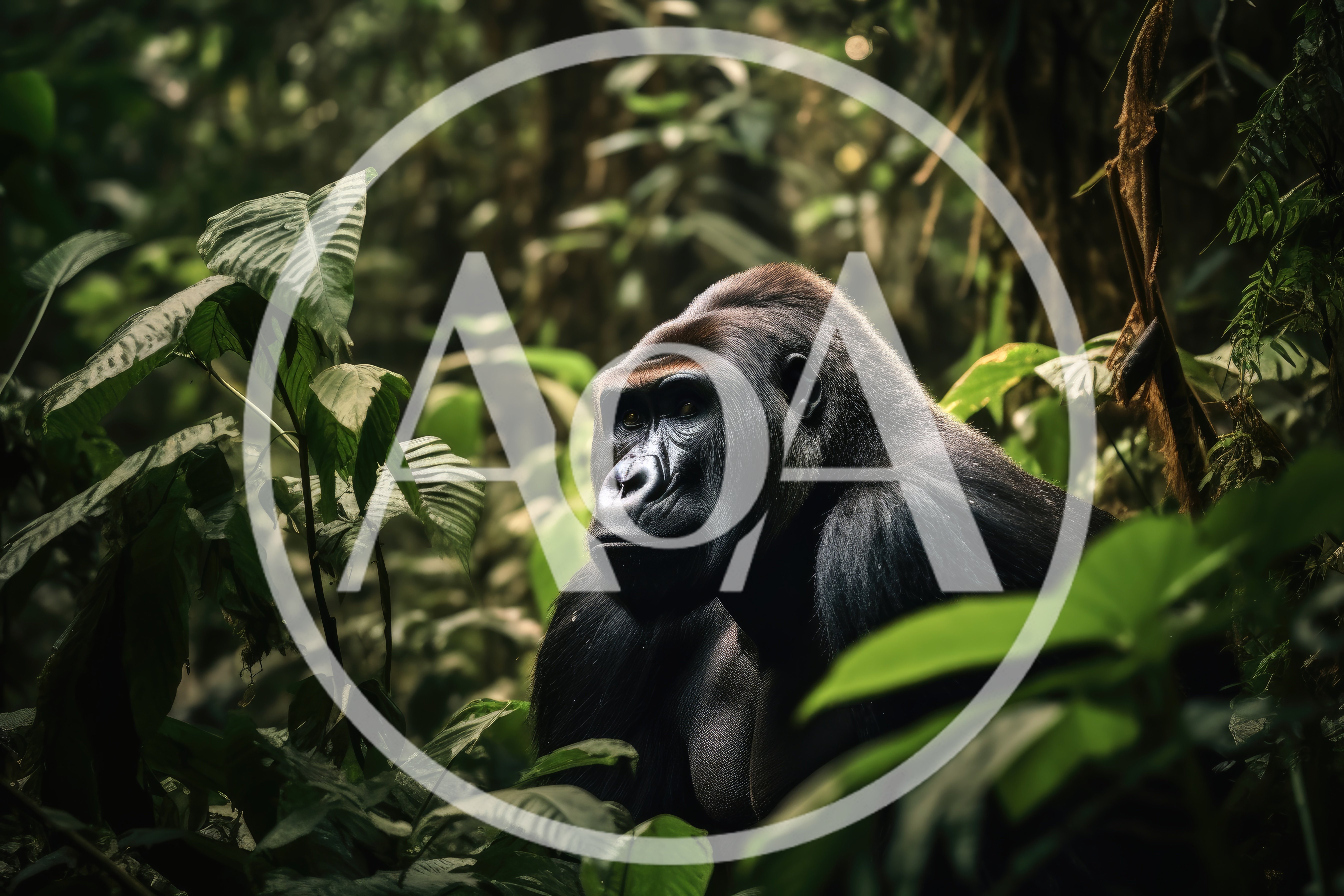 Silverback Gorilla Resting In Lush Tropical Rainforest