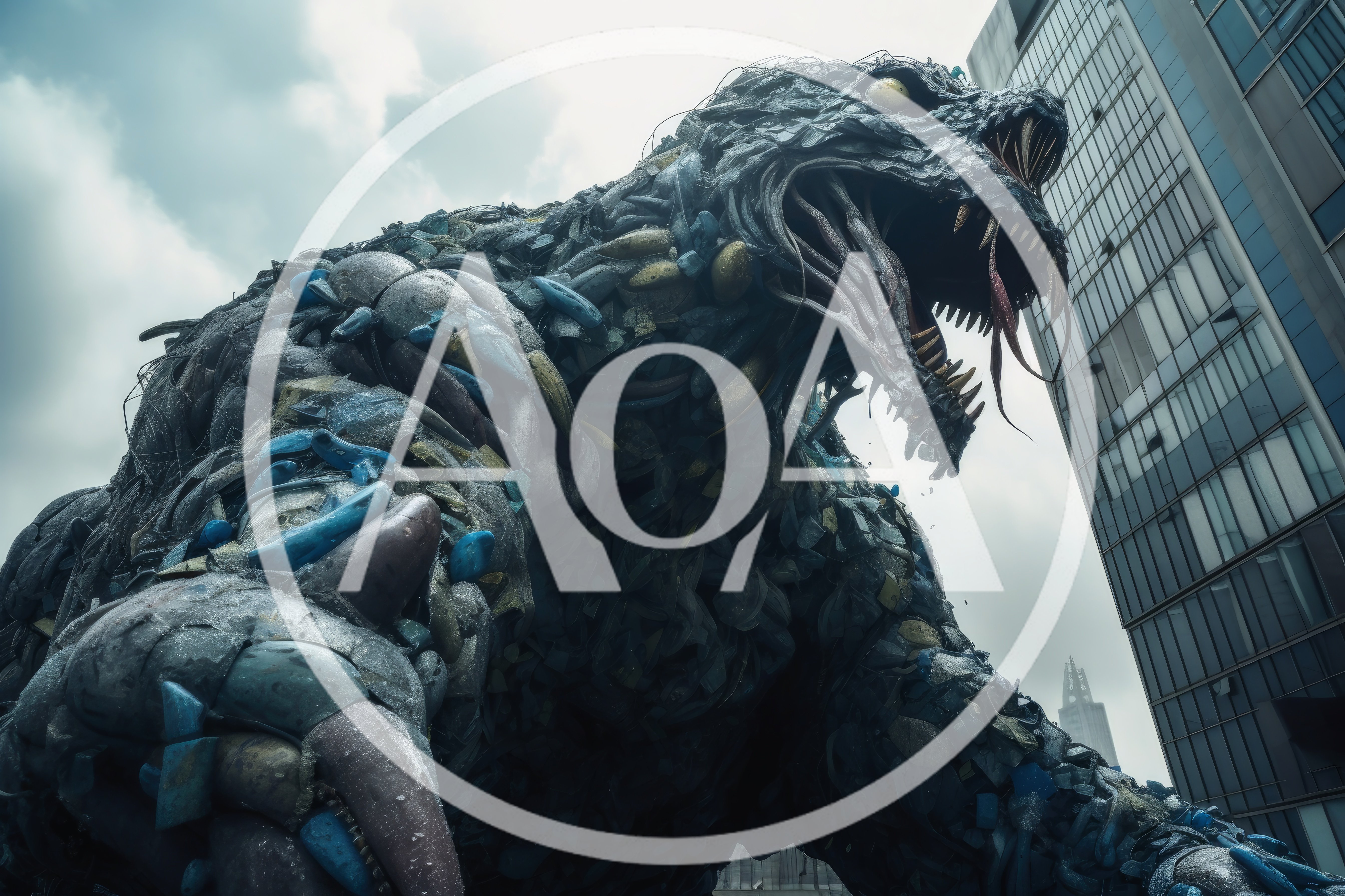 Giant Trash Monster Attacking A Modern City